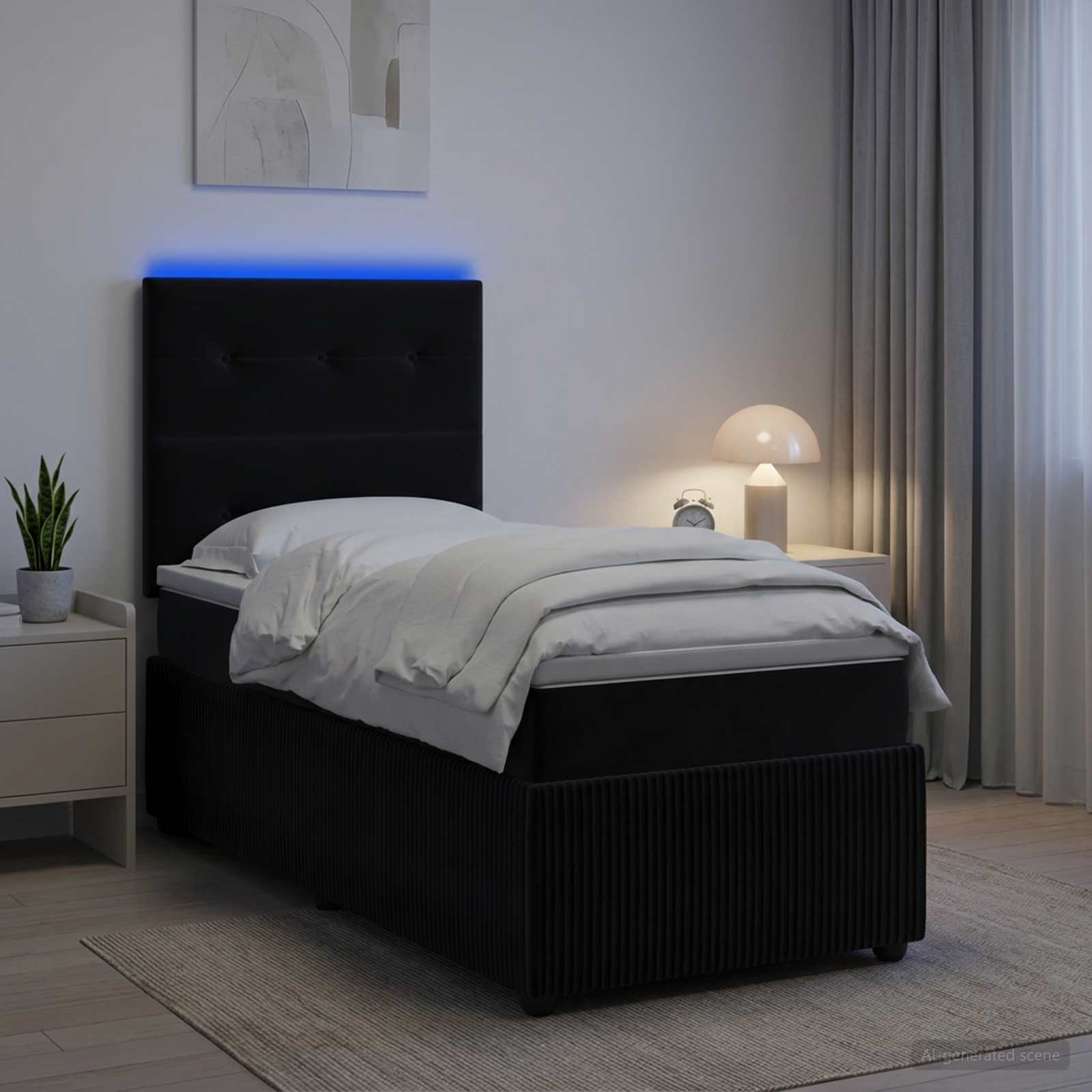LED Boxspringbett mit Matratze Schwarz 80 x 200 cm Samt