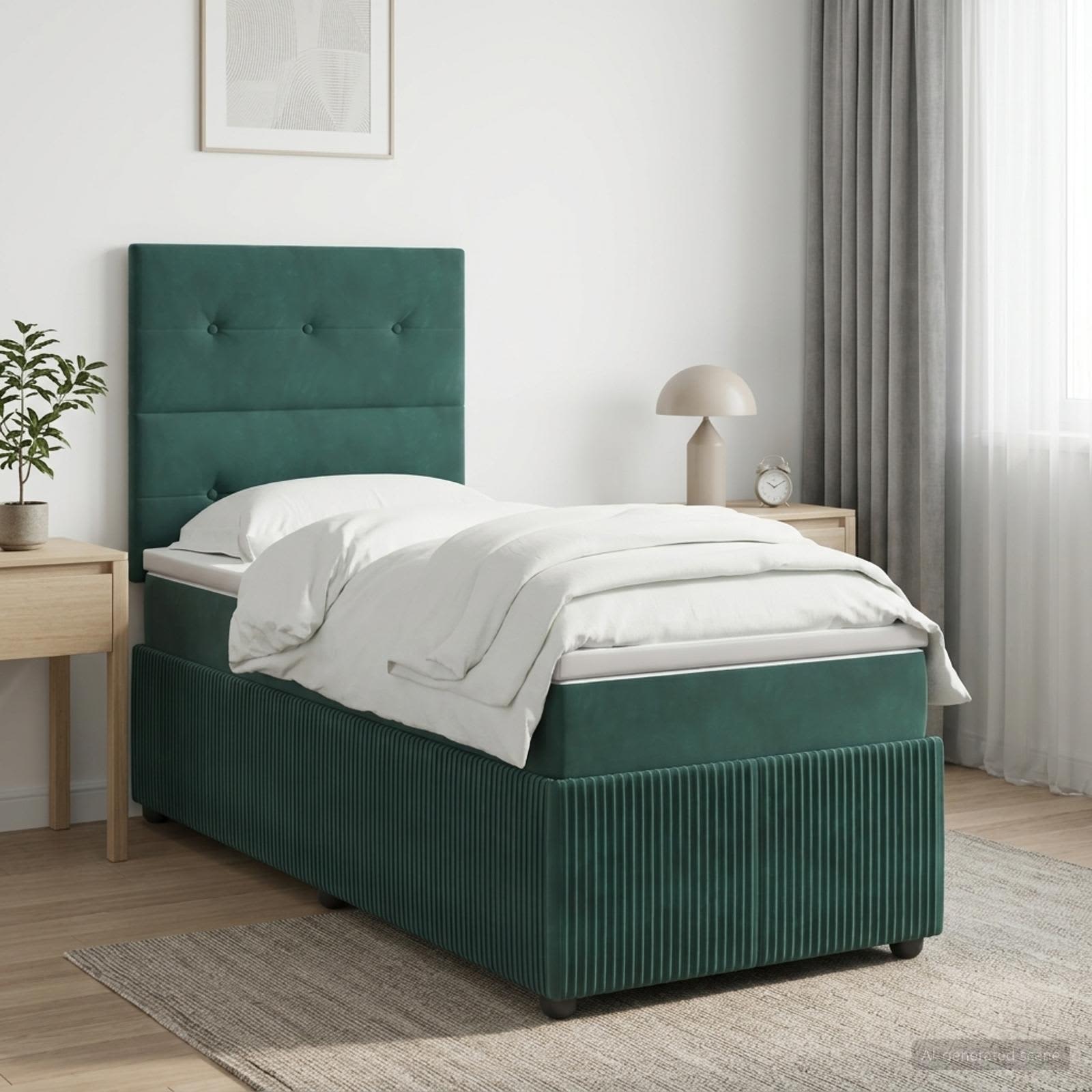 LED Boxspringbett mit Matratze Dunkelgrün 80 x 200 cm Samt