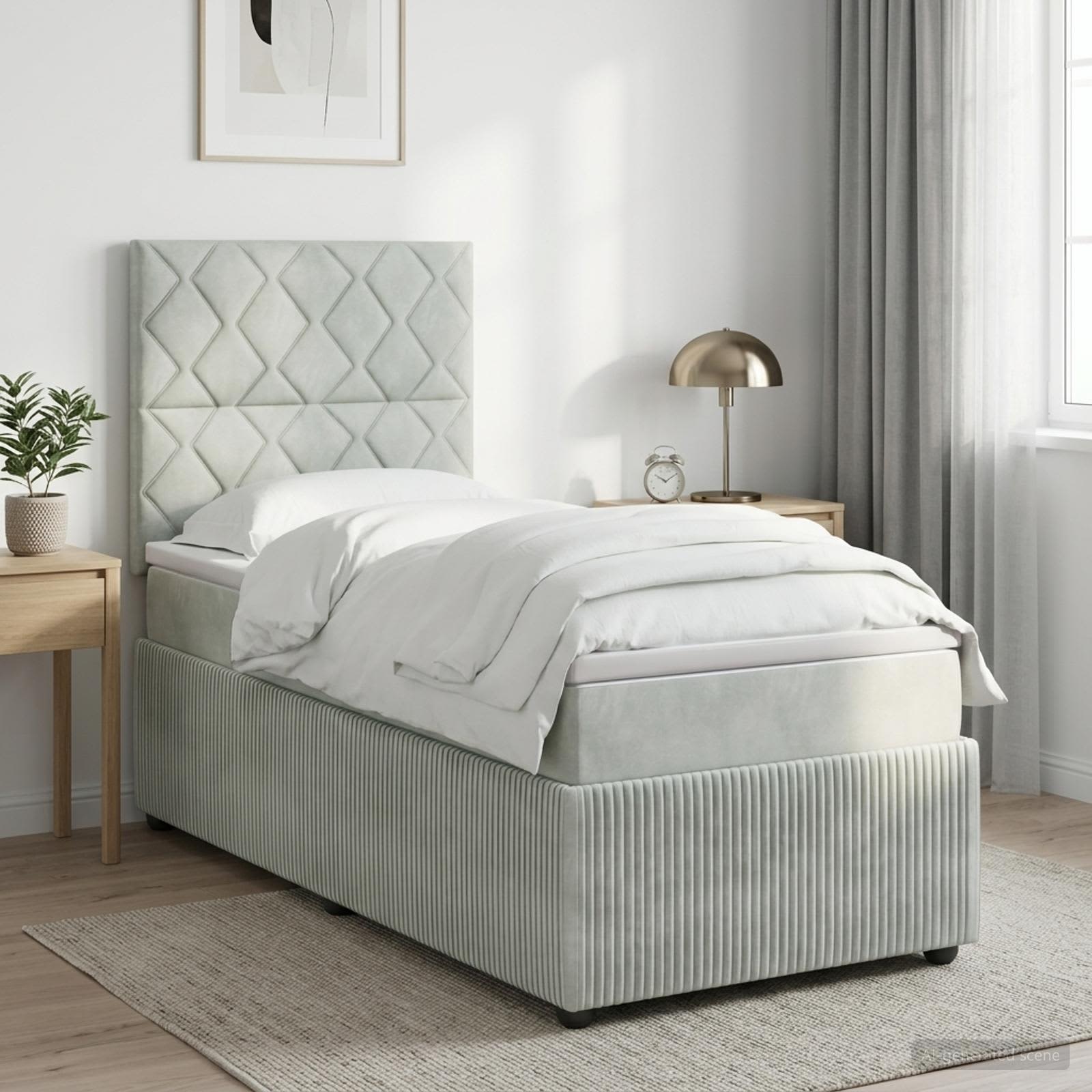 LED Boxspringbett mit Matratze Hellgrau 80 x 200 cm Samt