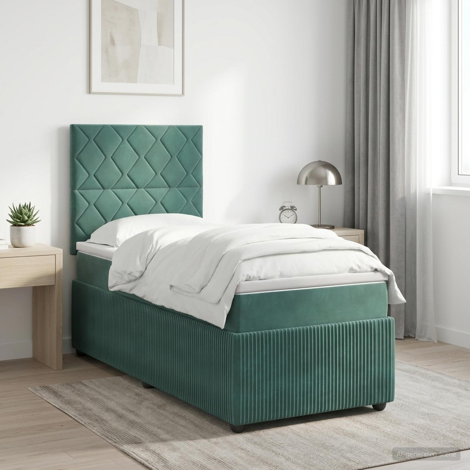 LED Boxspringbett mit Matratze Dunkelgrün 90 x 200 cm Samt