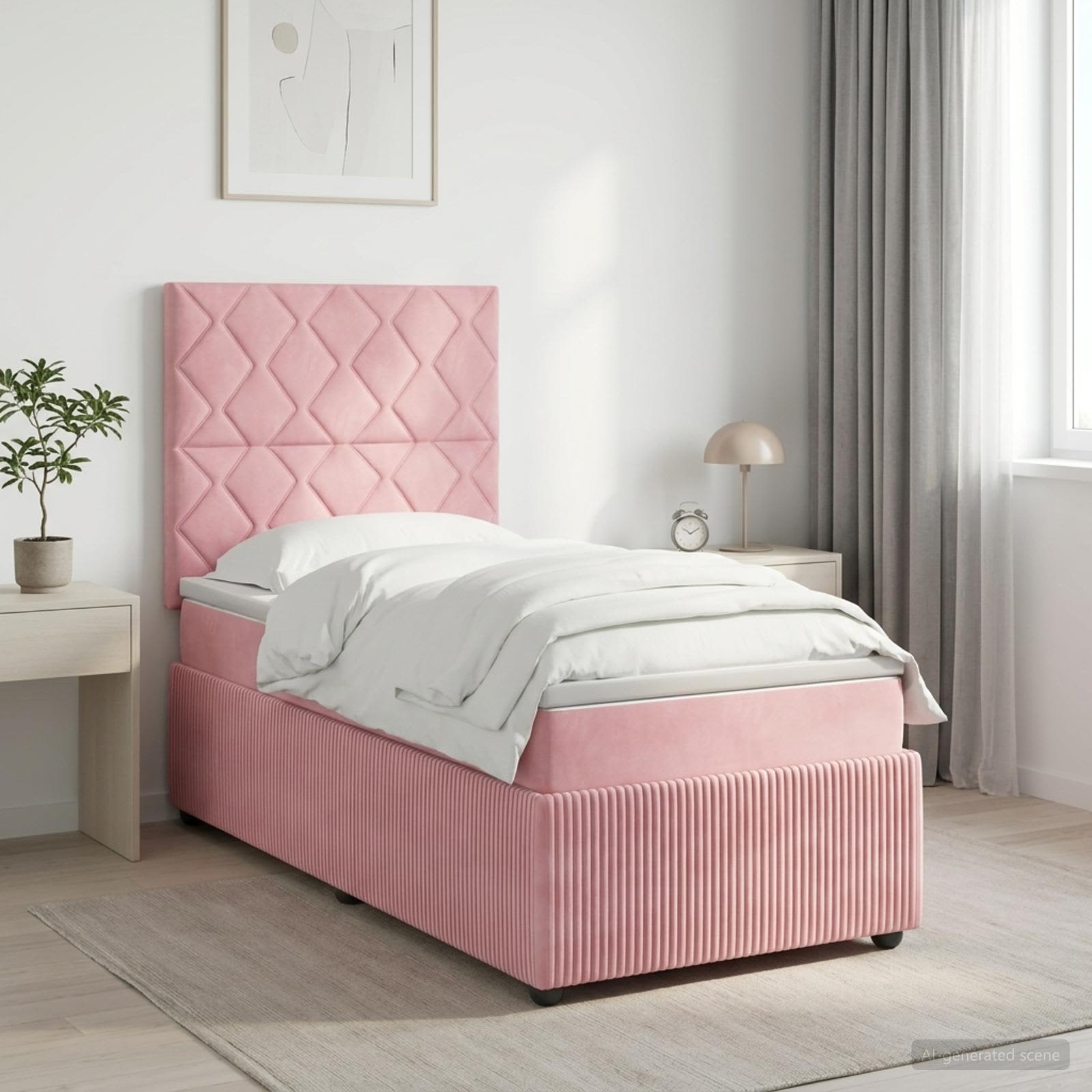 LED Boxspringbett mit Matratze Rosa 90 x 200 cm Samt