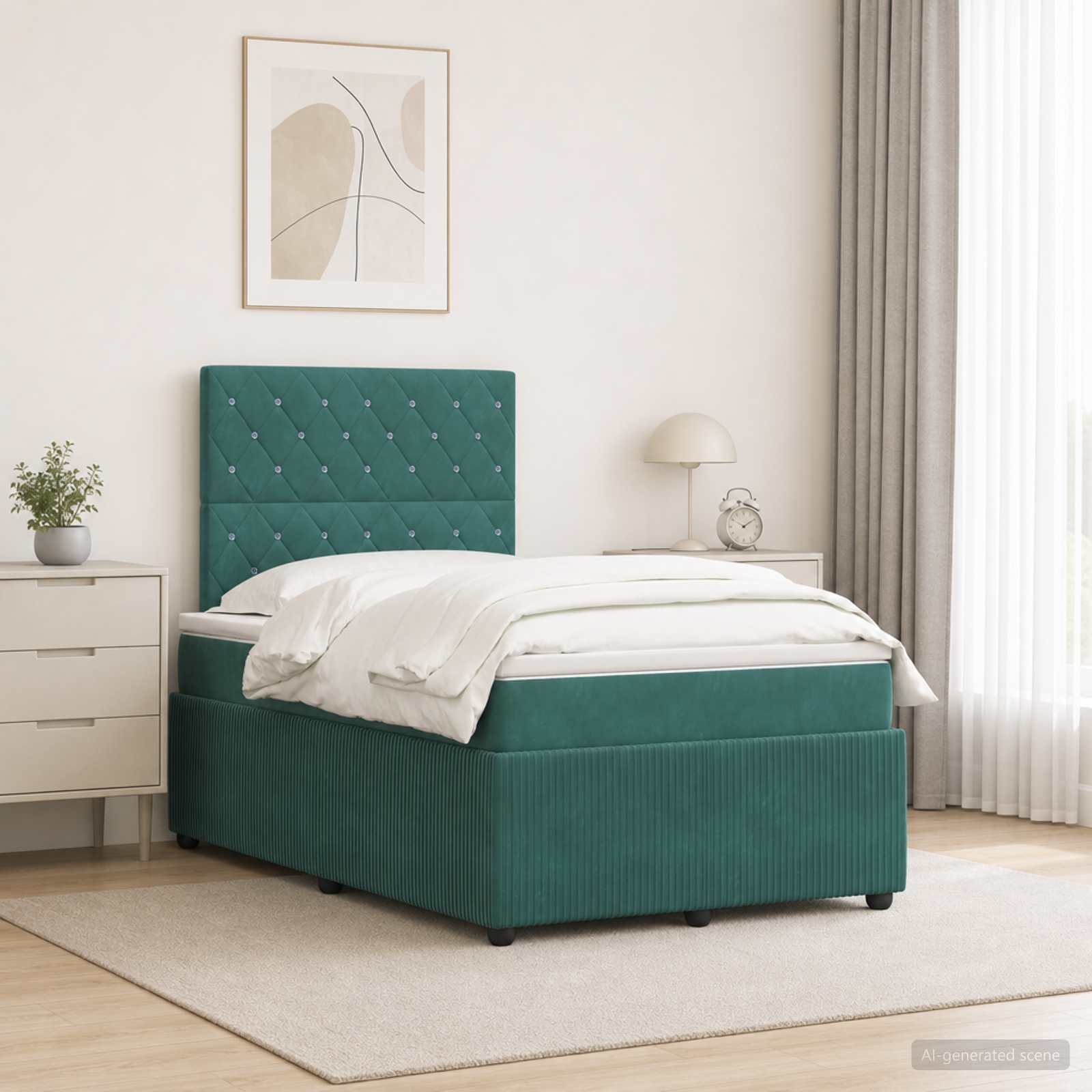 LED Boxspringbett mit Matratze Dunkelgrün 120 x 200 cm Samt