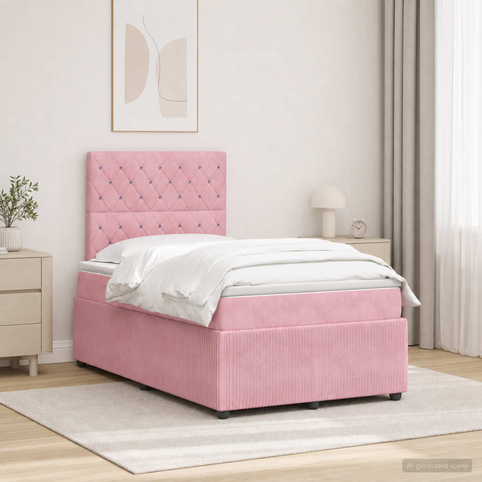 LED Boxspringbett mit Matratze Rosa 120 x 200 cm Samt