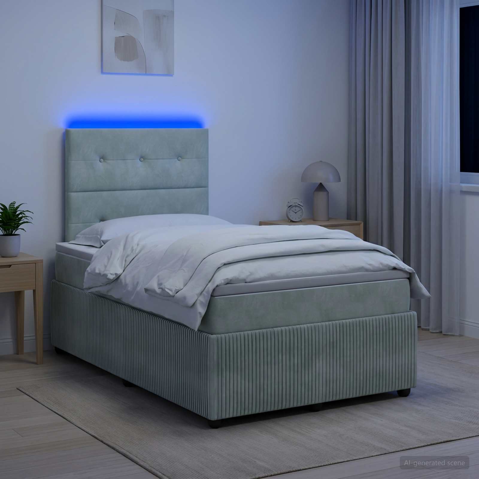 LED Boxspringbett mit Matratze Hellgrau 120 x 200 cm Samt