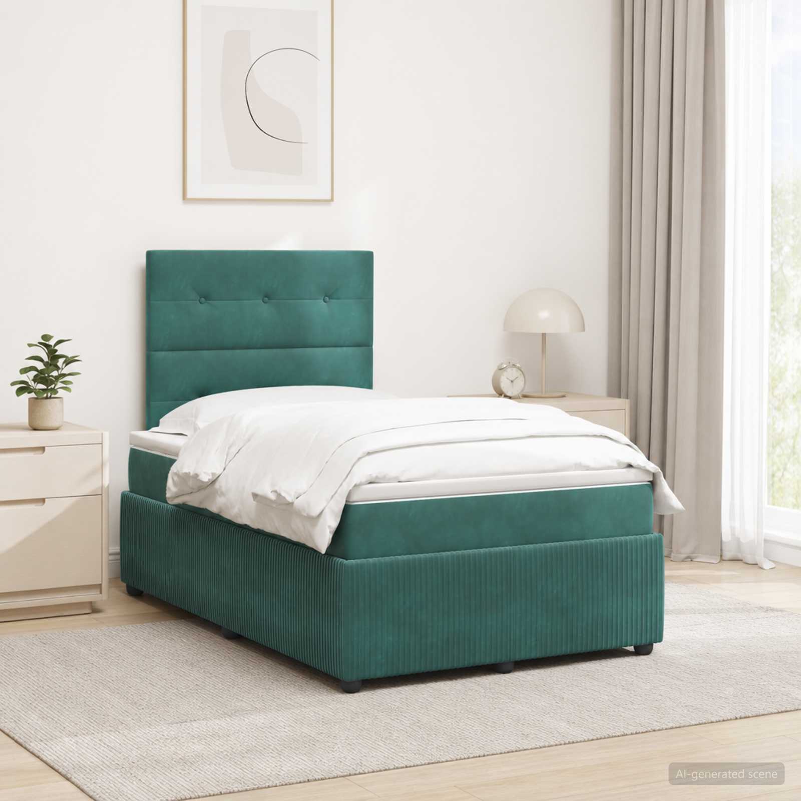 LED Boxspringbett mit Matratze Dunkelgrün 120 x 190 cm Samt