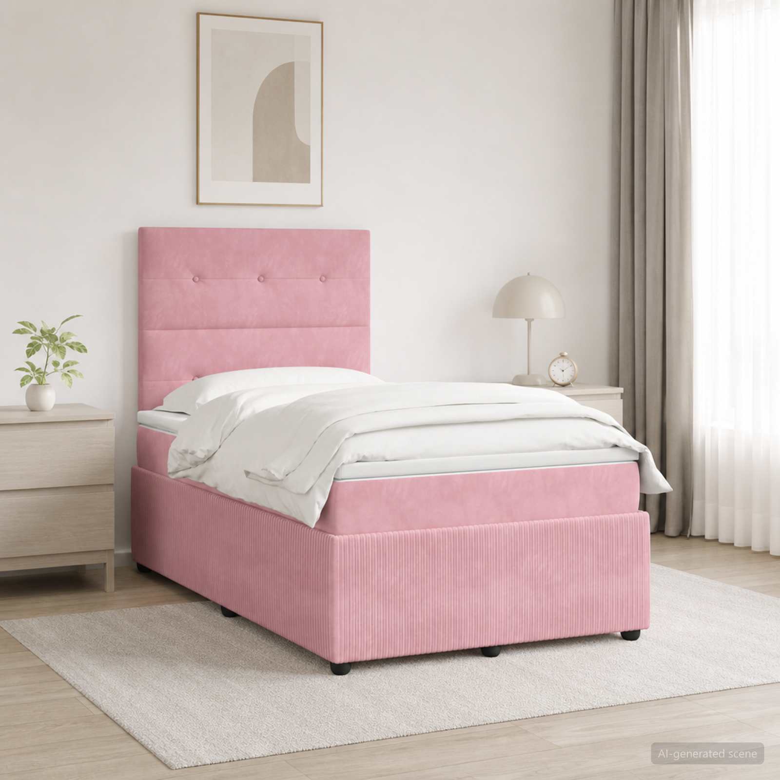 LED Boxspringbett mit Matratze Rosa 120 x 190 cm Samt