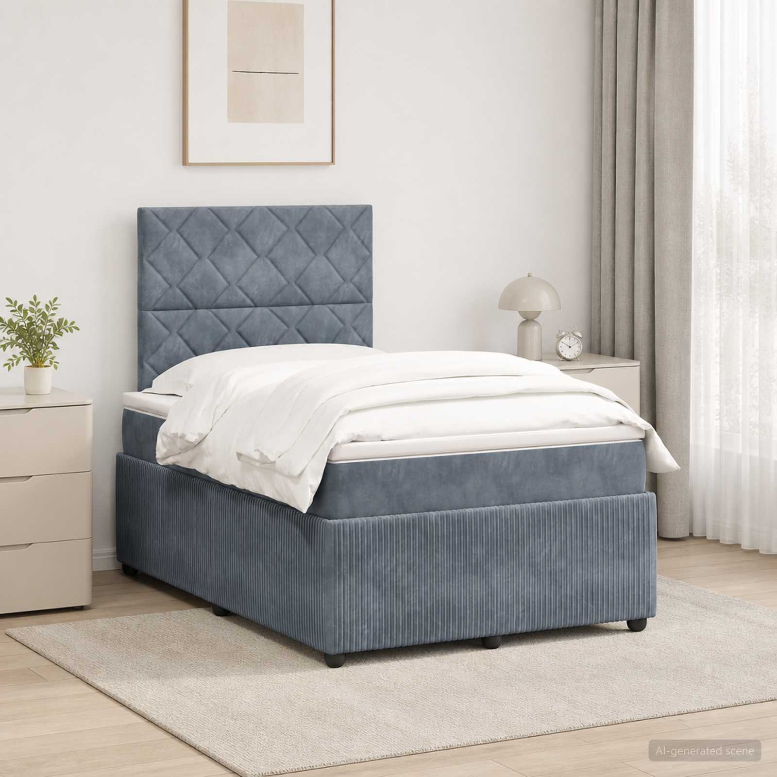 LED Boxspringbett mit Matratze Dunkelgrau 120 x 190 cm Samt