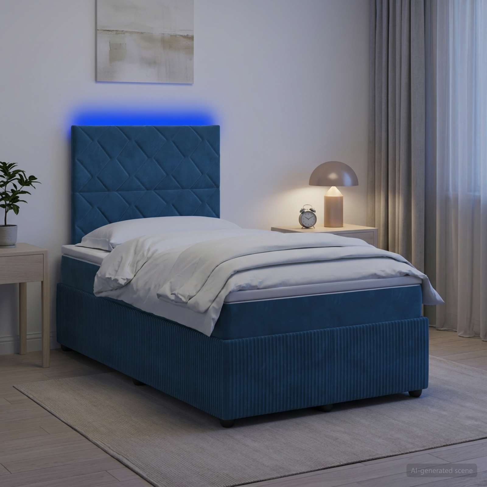 LED Boxspringbett mit Matratze Blau 120 x 200 cm Samt