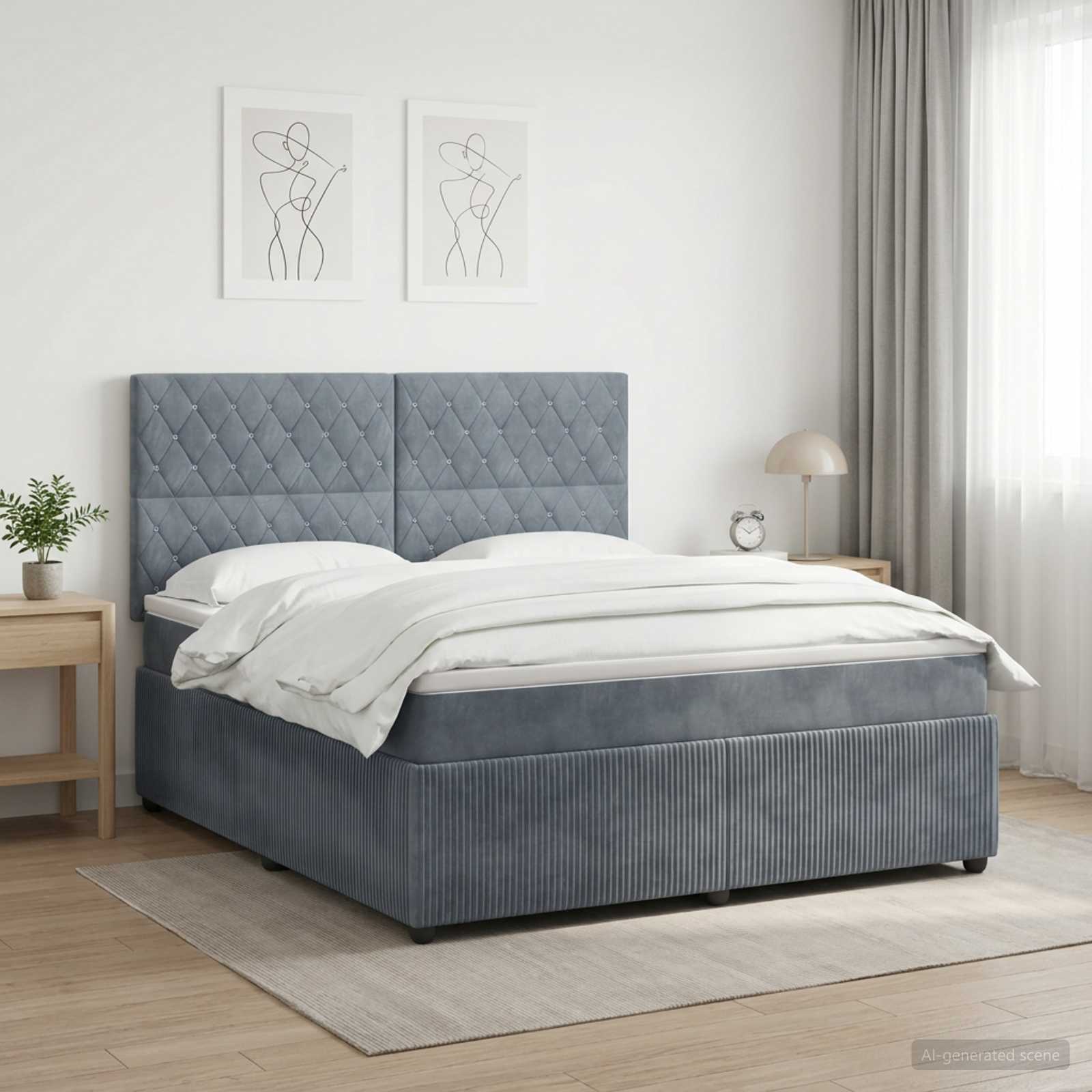 LED Boxspringbett mit Matratze Dunkelgrau 140 x 200 cm Samt