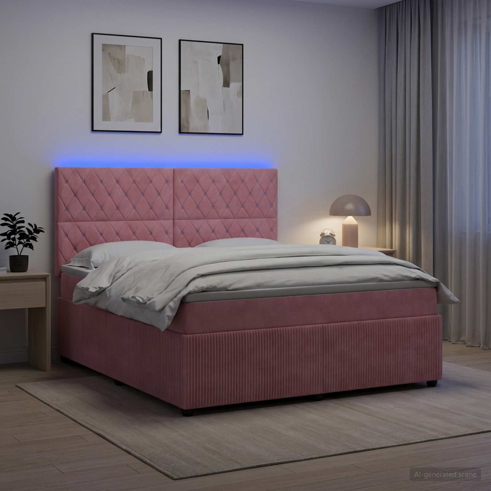 LED Boxspringbett mit Matratze Rosa 140 x 190 cm Samt