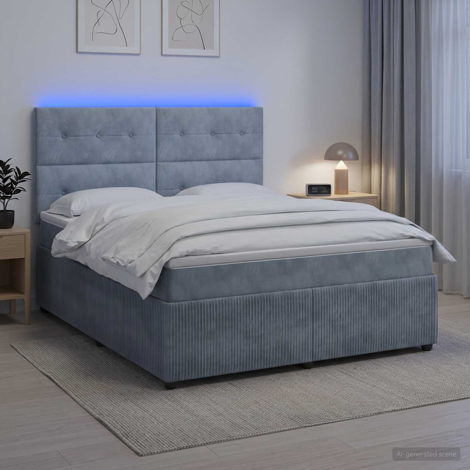 LED Boxspringbett mit Matratze Dunkelgrau 140 x 200 cm Samt