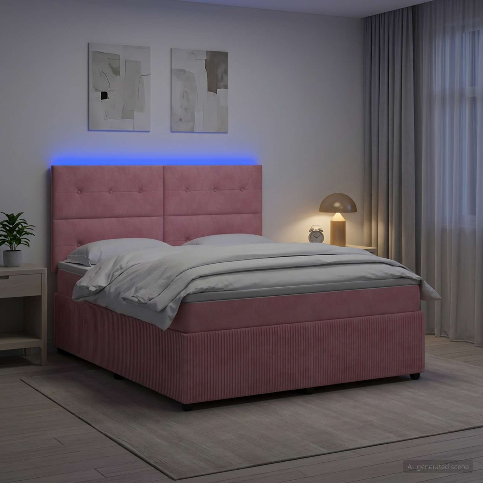 LED Boxspringbett mit Matratze Rosa 140 x 200 cm Samt