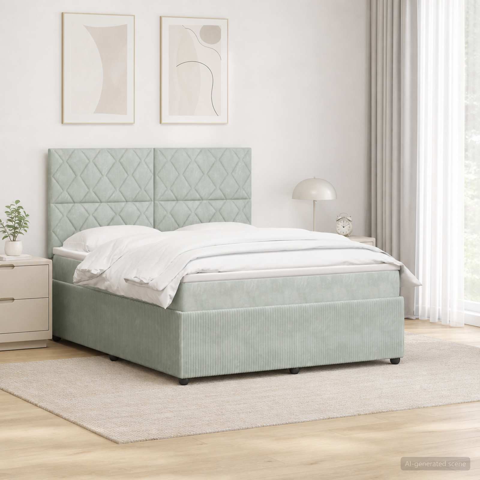 LED Boxspringbett mit Matratze Hellgrau 140 x 200 cm Samt
