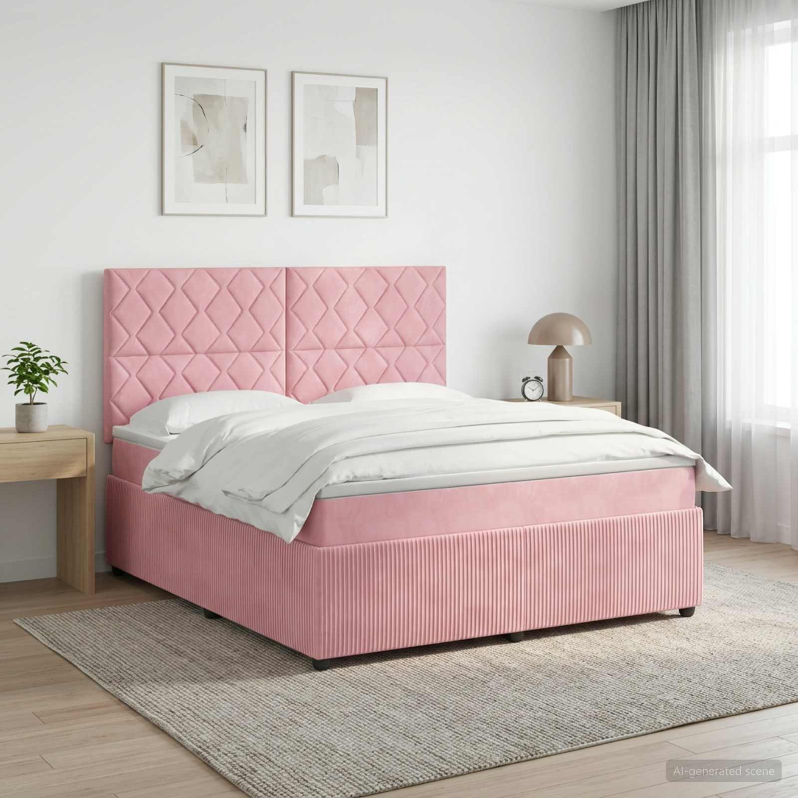LED Boxspringbett mit Matratze Rosa 140 x 200 cm Samt