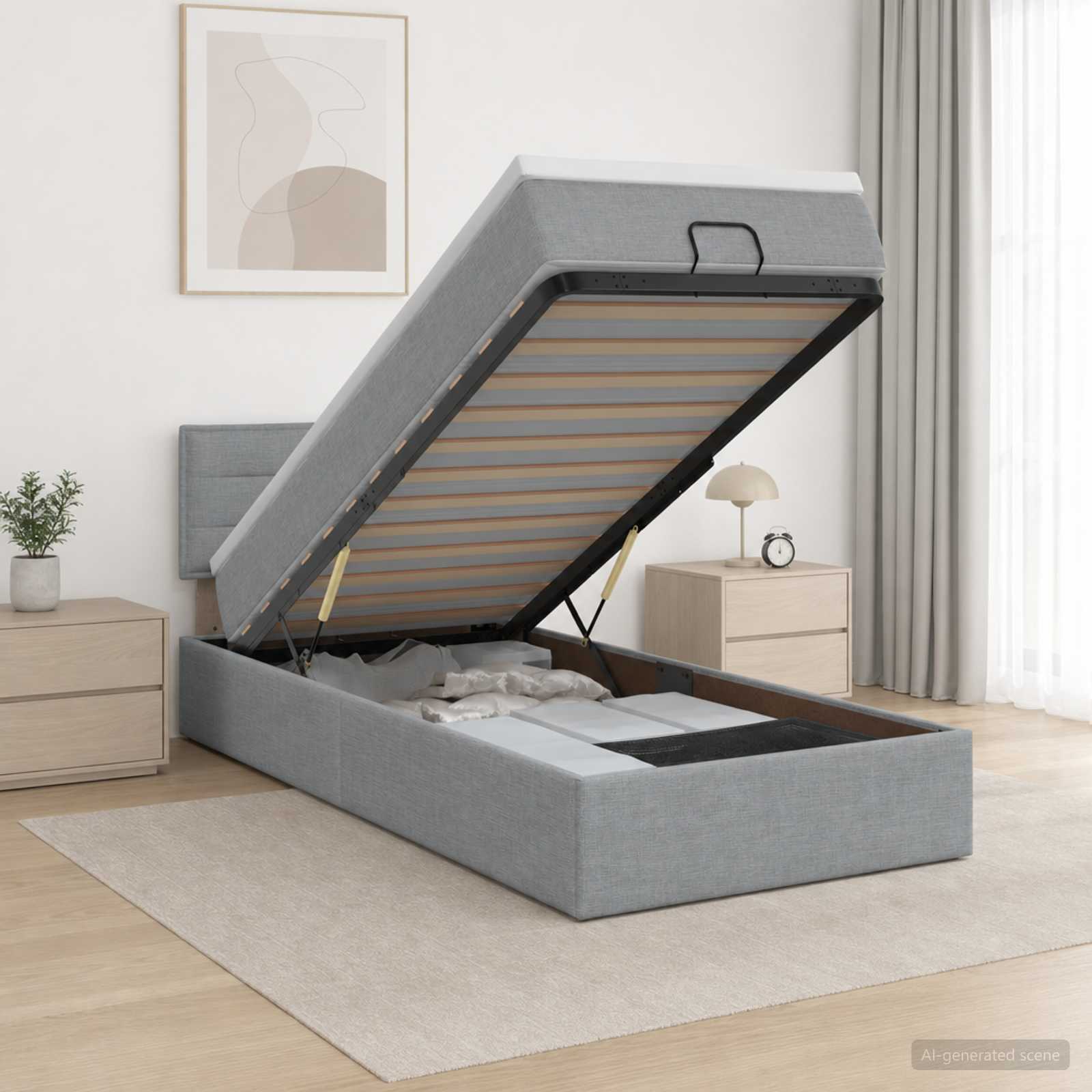 Ottoman-Bett mit Matratze und LED Hellgrau 80 x 200 cm Stoff