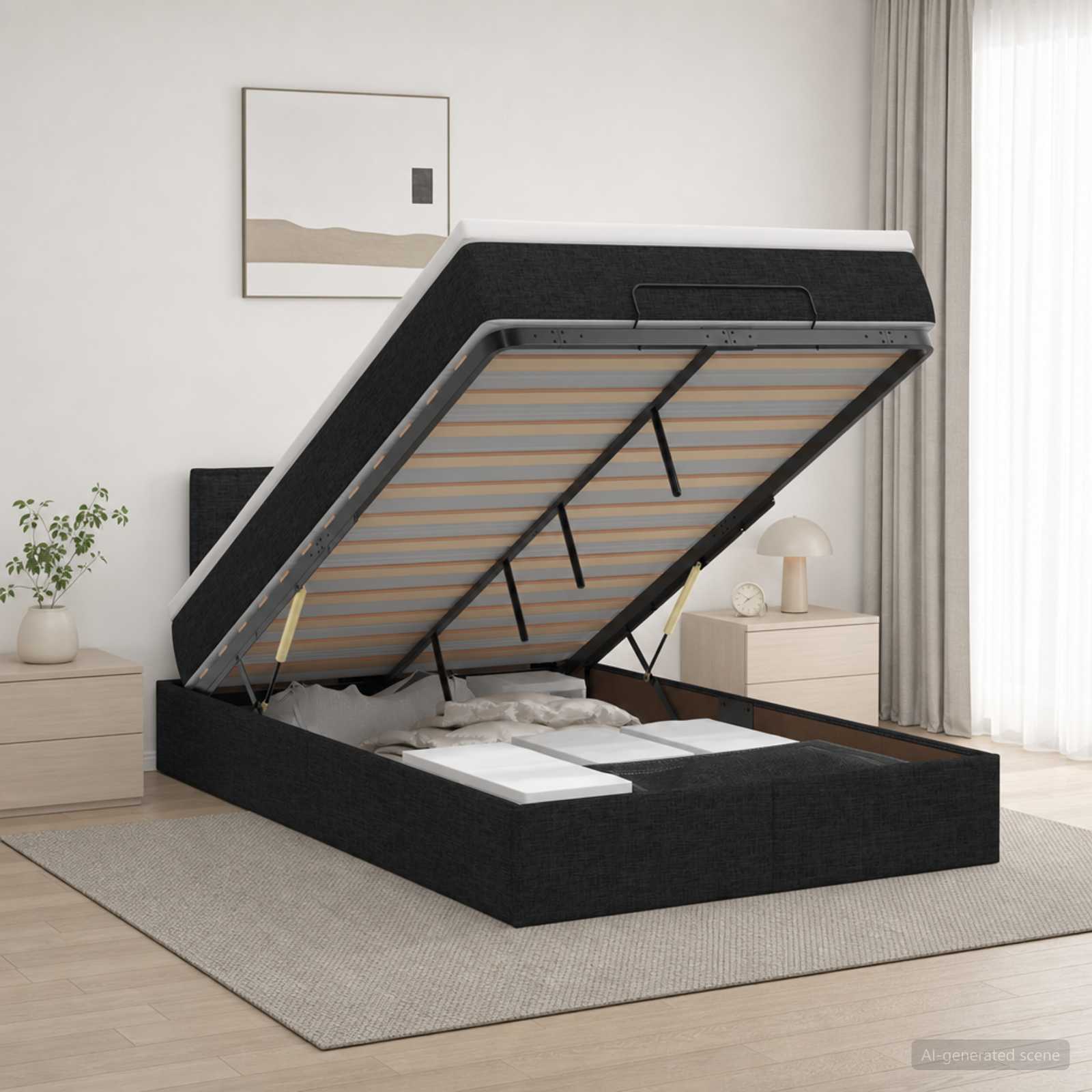 Ottoman Bett mit Matratze Schwarz 120 x 200 cm Stoff
