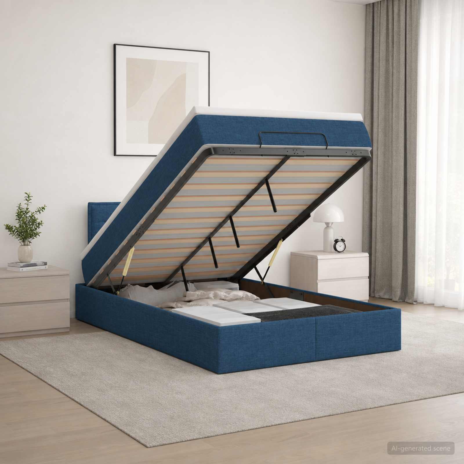 Ottoman Bett mit Matratze mit Kopfteil Blau 120 x 190 cm Stoff
