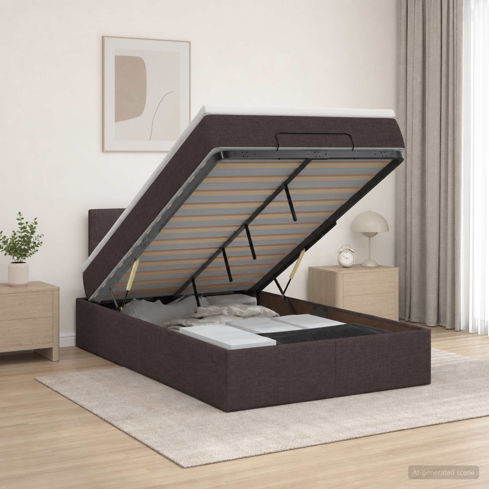 Ottoman Bett mit Matratze Dunkelbraun 120 x 190 cm Stoff