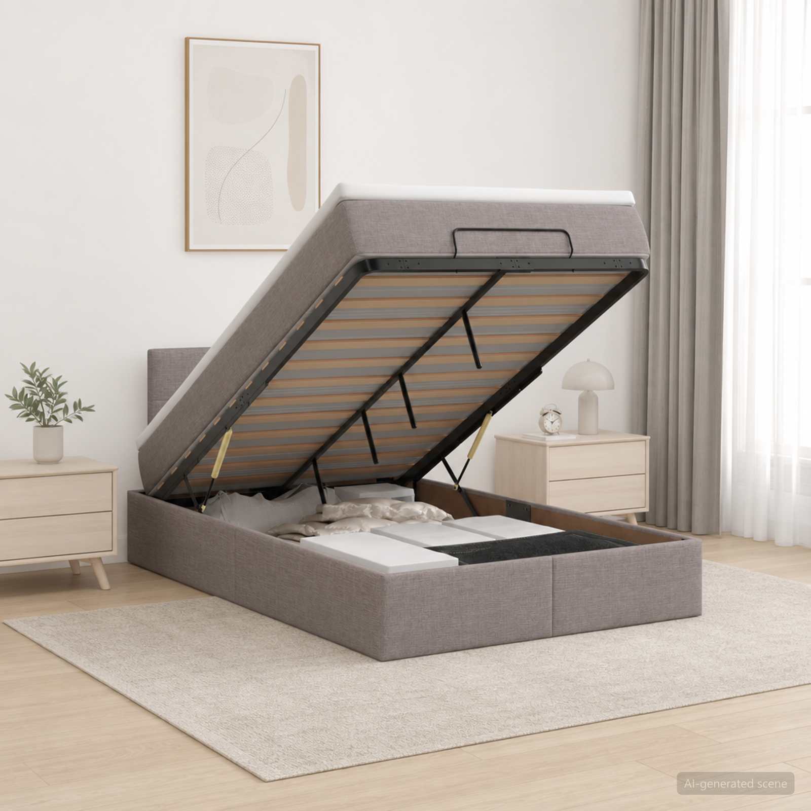Ottoman Bett mit Matratze mit Kopfteil Taupe 120 x 190 cm Stoff
