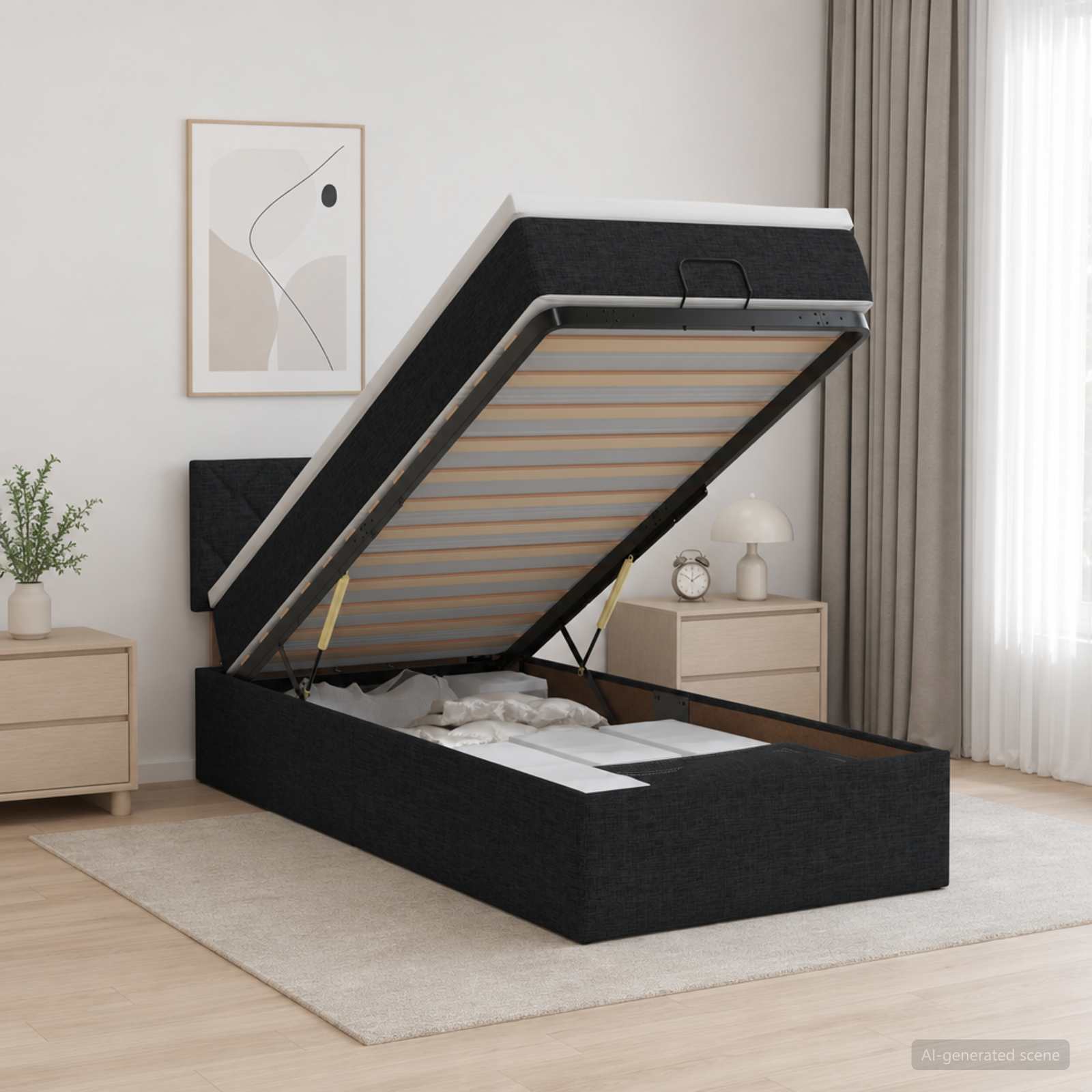 Ottoman Bett mit Matratze Schwarz 80 x 200 cm Stoff