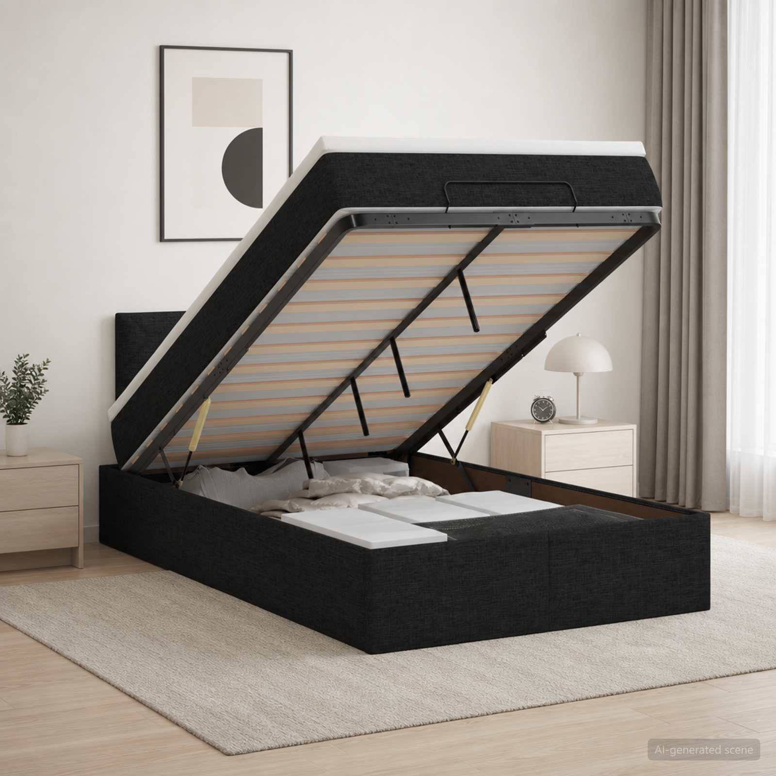 Ottoman Bett mit Matratze Schwarz 120 x 200 cm Stoff