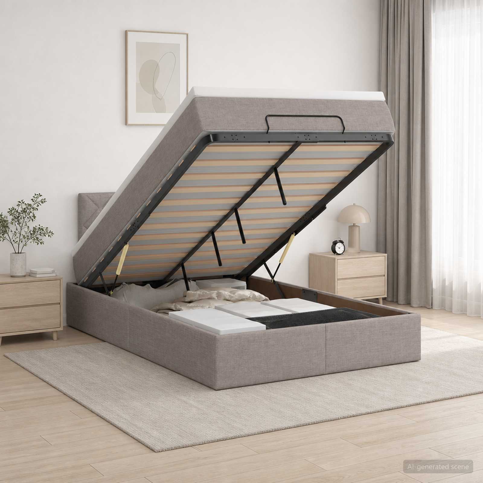 Ottoman Bett mit Matratze mit Kopfteil Taupe 120 x 190 cm Stoff