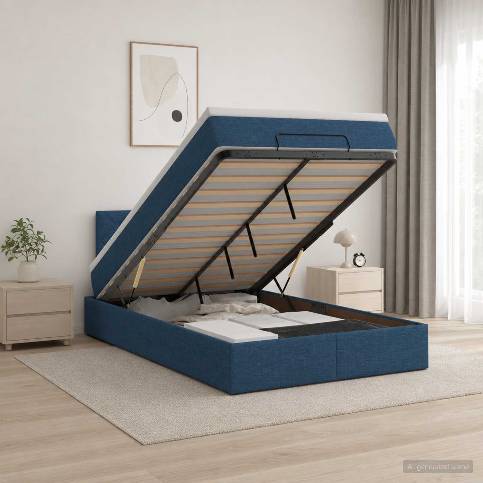 Ottoman Bett mit Matratze mit Kopfteil Blau 120 x 200 cm Stoff
