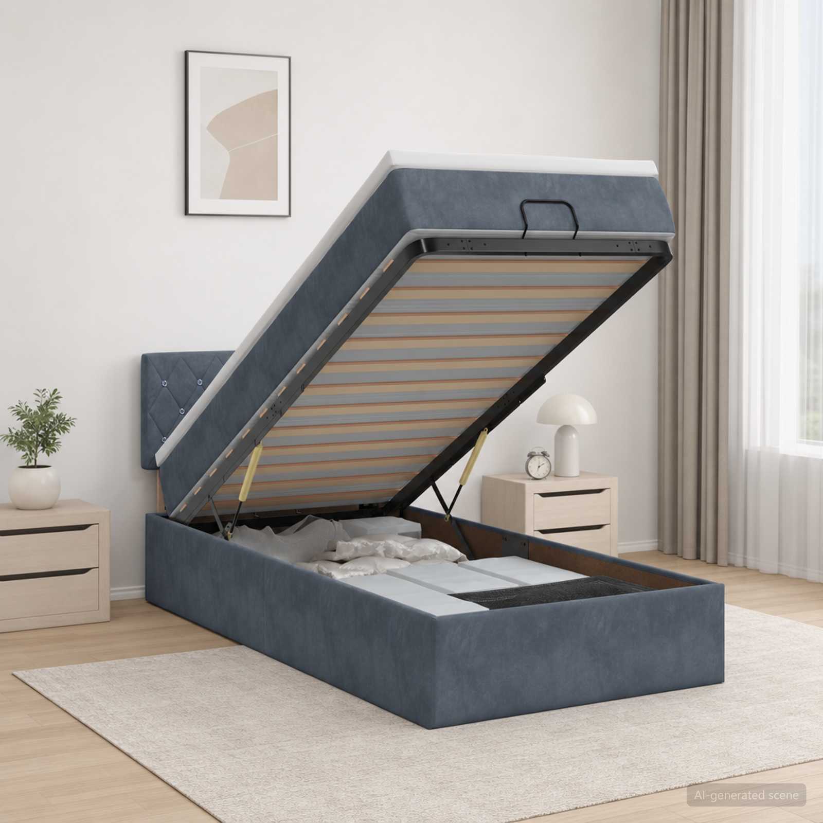 Ottoman Bett mit Matratze Dunkelgrau 80 x 200 cm Samt