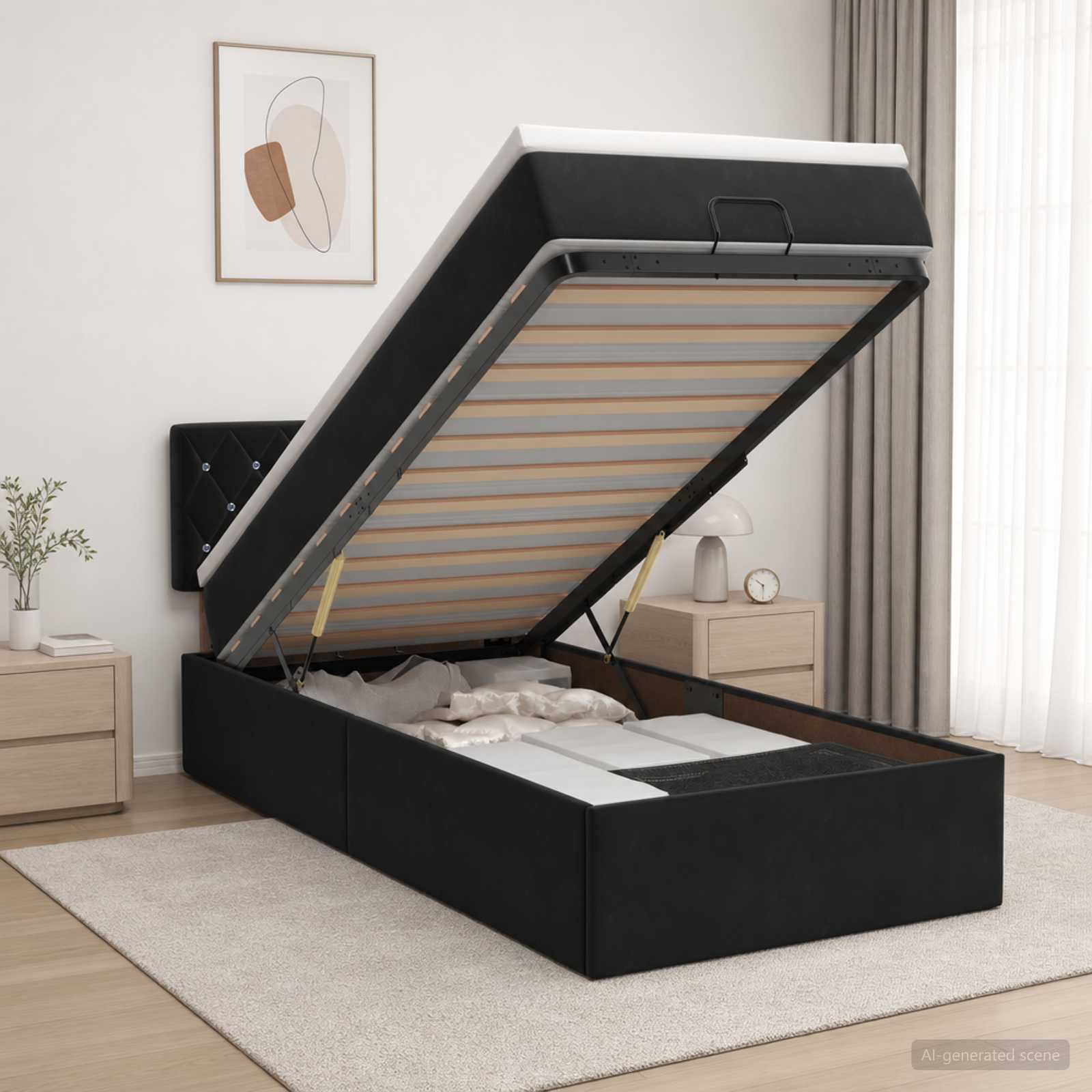 Ottoman Bett mit Matratze mit Kopfteil Schwarz 80 x 200 cm Samt