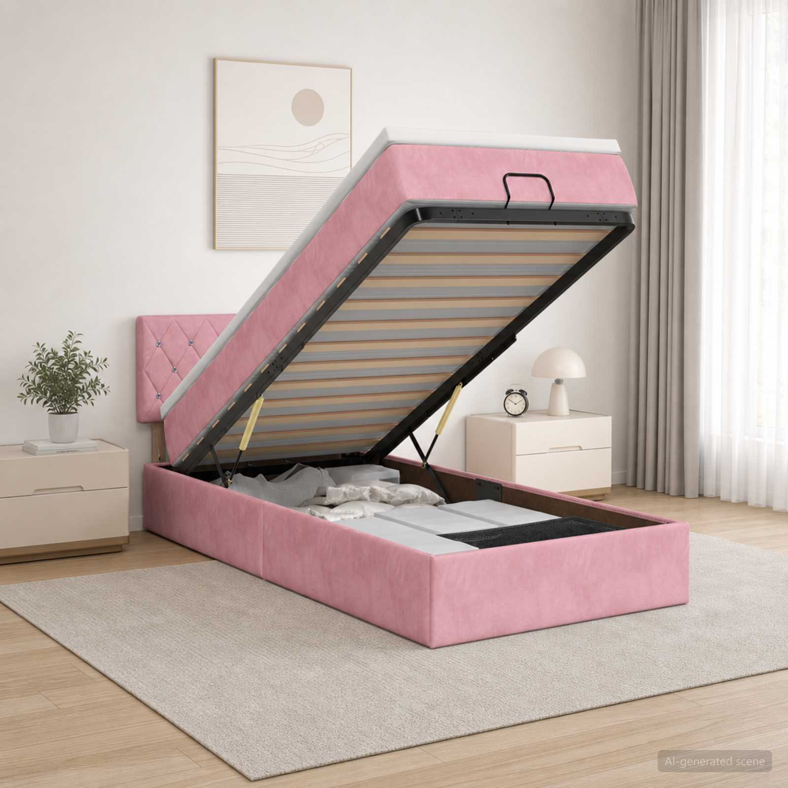 Ottoman Bett mit Matratze mit Kopfteil Rosa 80 x 200 cm Samt