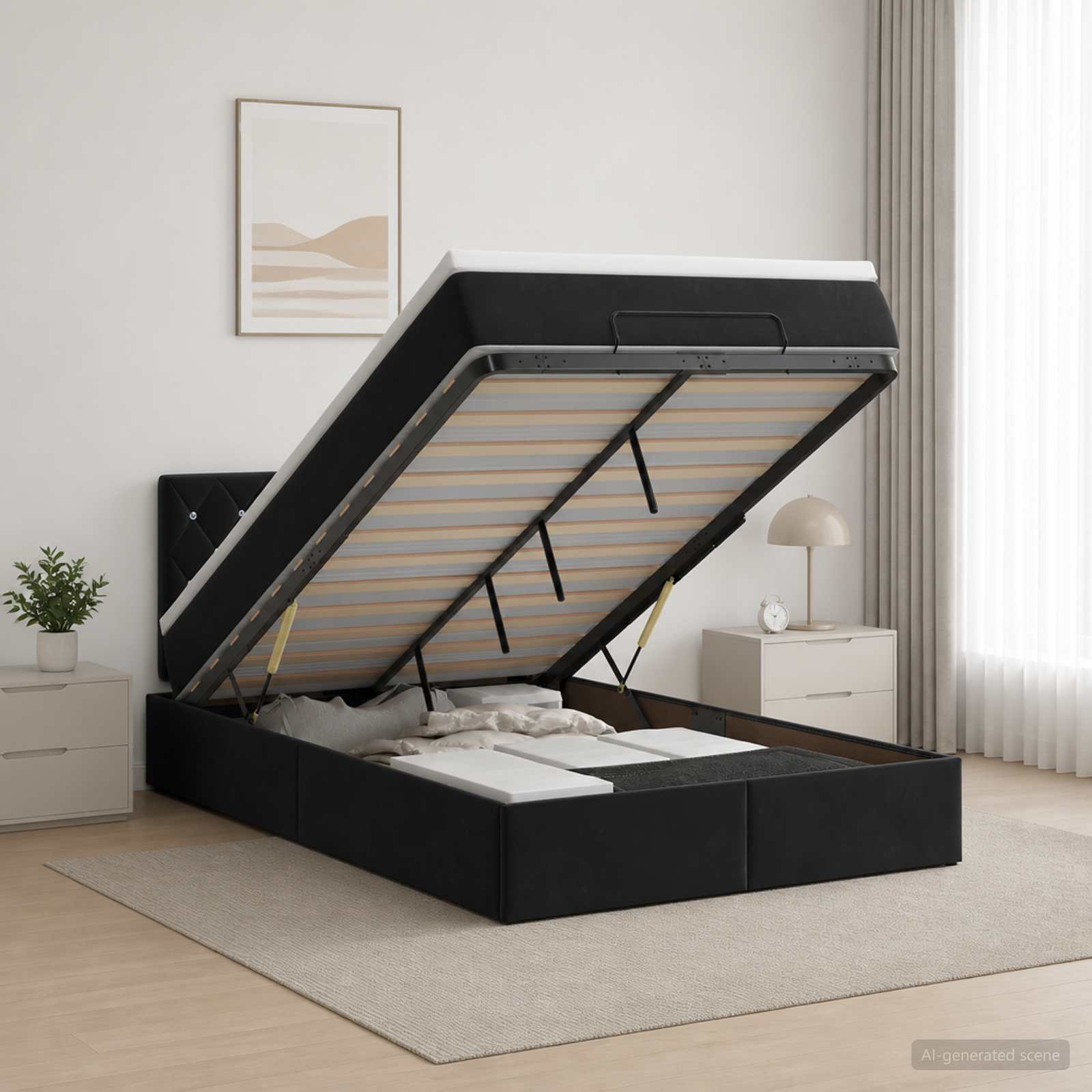 Ottoman Bett mit Matratze Schwarz 120 x 190 cm Samt