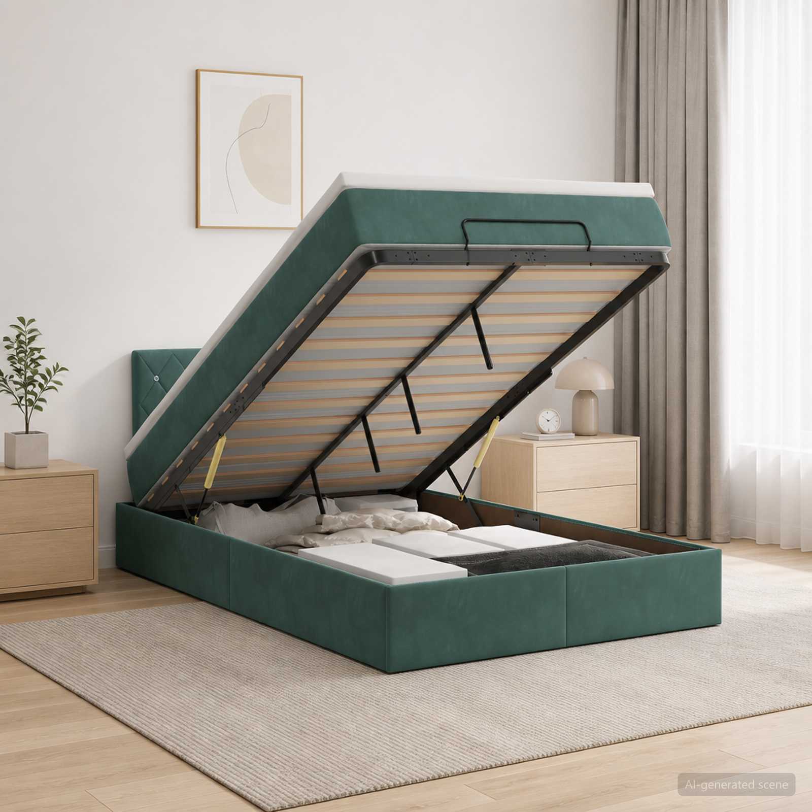 Ottoman Bett mit Matratze Dunkelgrün 120 x 200 cm Samt