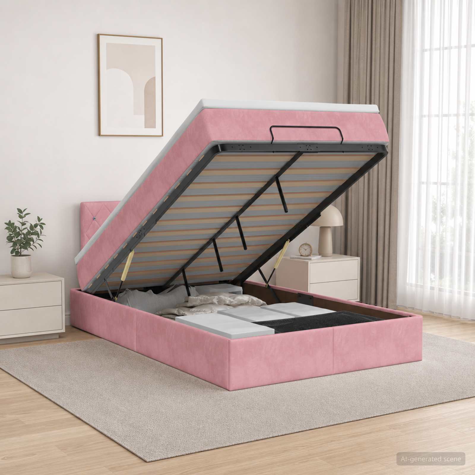 Ottoman Bett mit Matratze mit Kopfteil Rosa 120 x 200 cm Samt