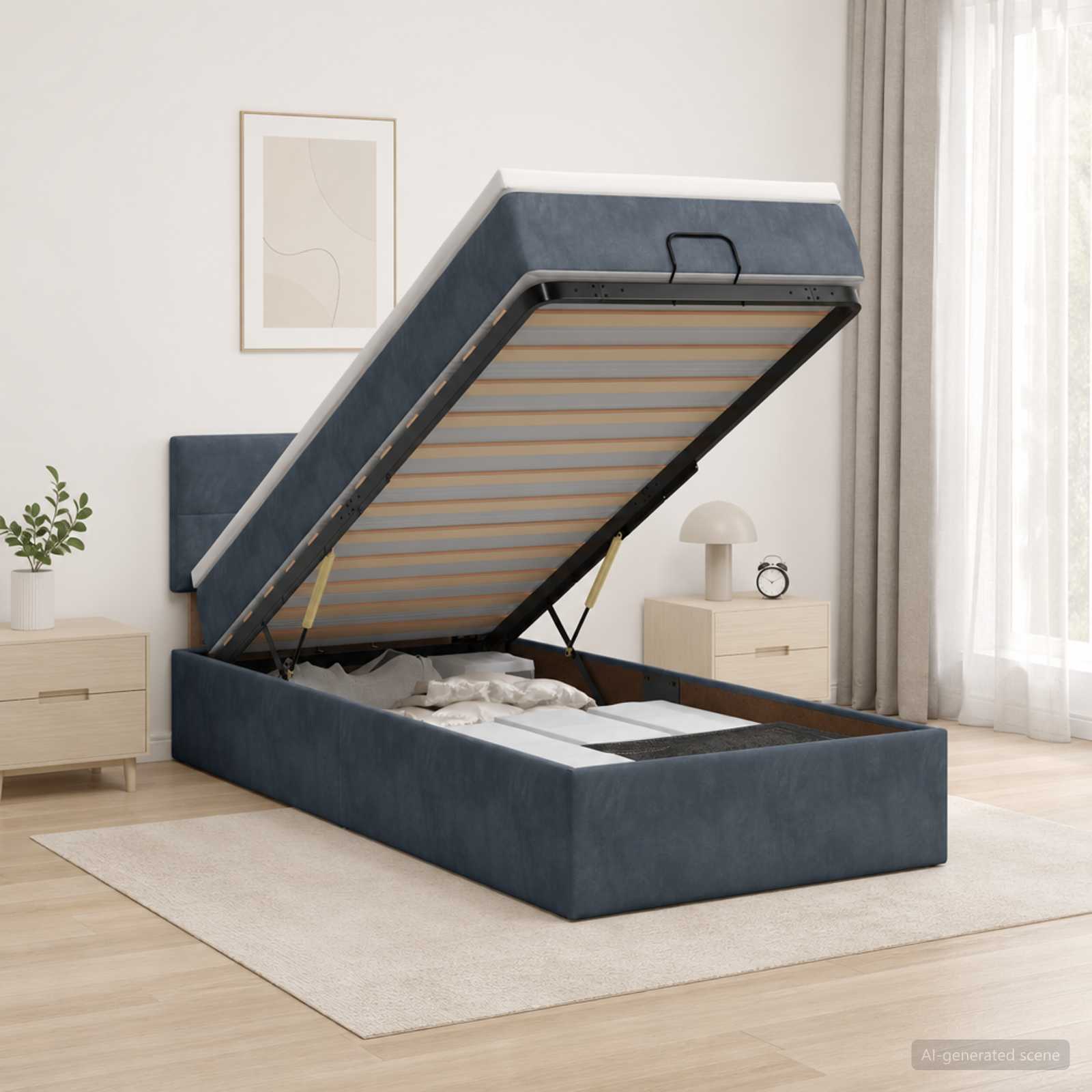 Ottoman Bett mit Matratze Dunkelgrau 90 x 200 cm Samt