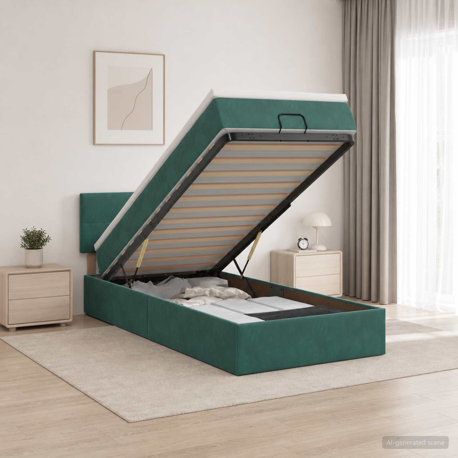 Ottoman Bett mit Matratze Dunkelgrün 90 x 200 cm Samt