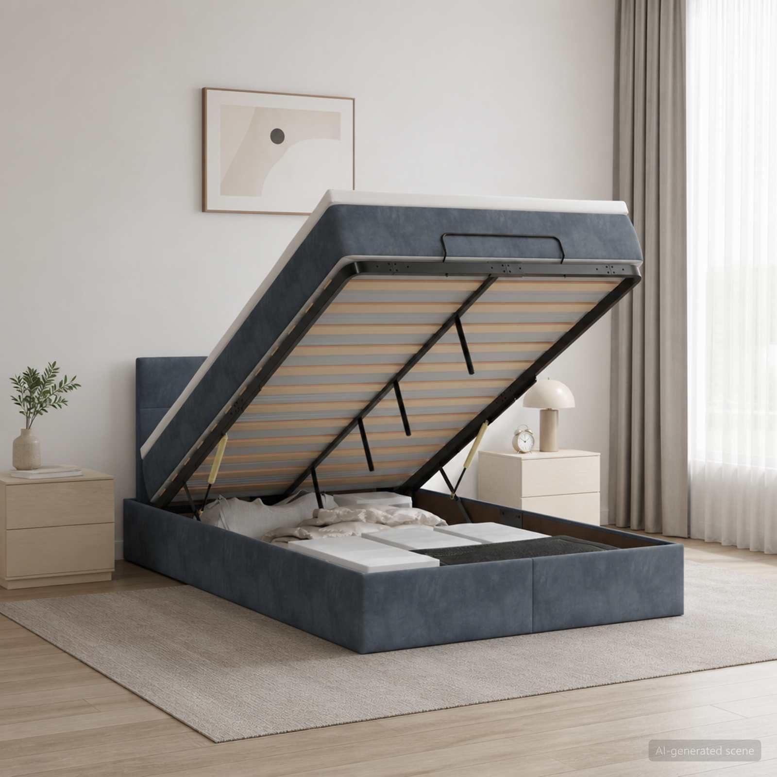 Ottoman Bett mit Matratze Dunkelgrau 120 x 200 cm Samt
