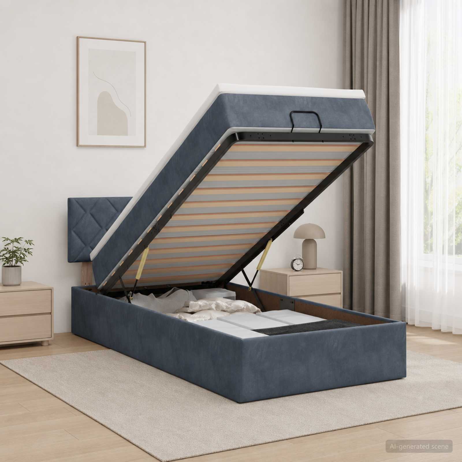 Ottoman Bett mit Matratze Dunkelgrau 80 x 200 cm Samt