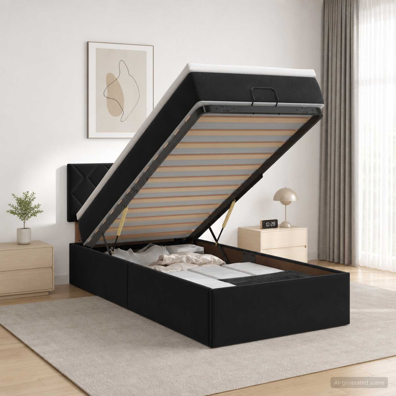 Ottoman Bett mit Matratze mit Kopfteil Schwarz 80 x 200 cm Samt