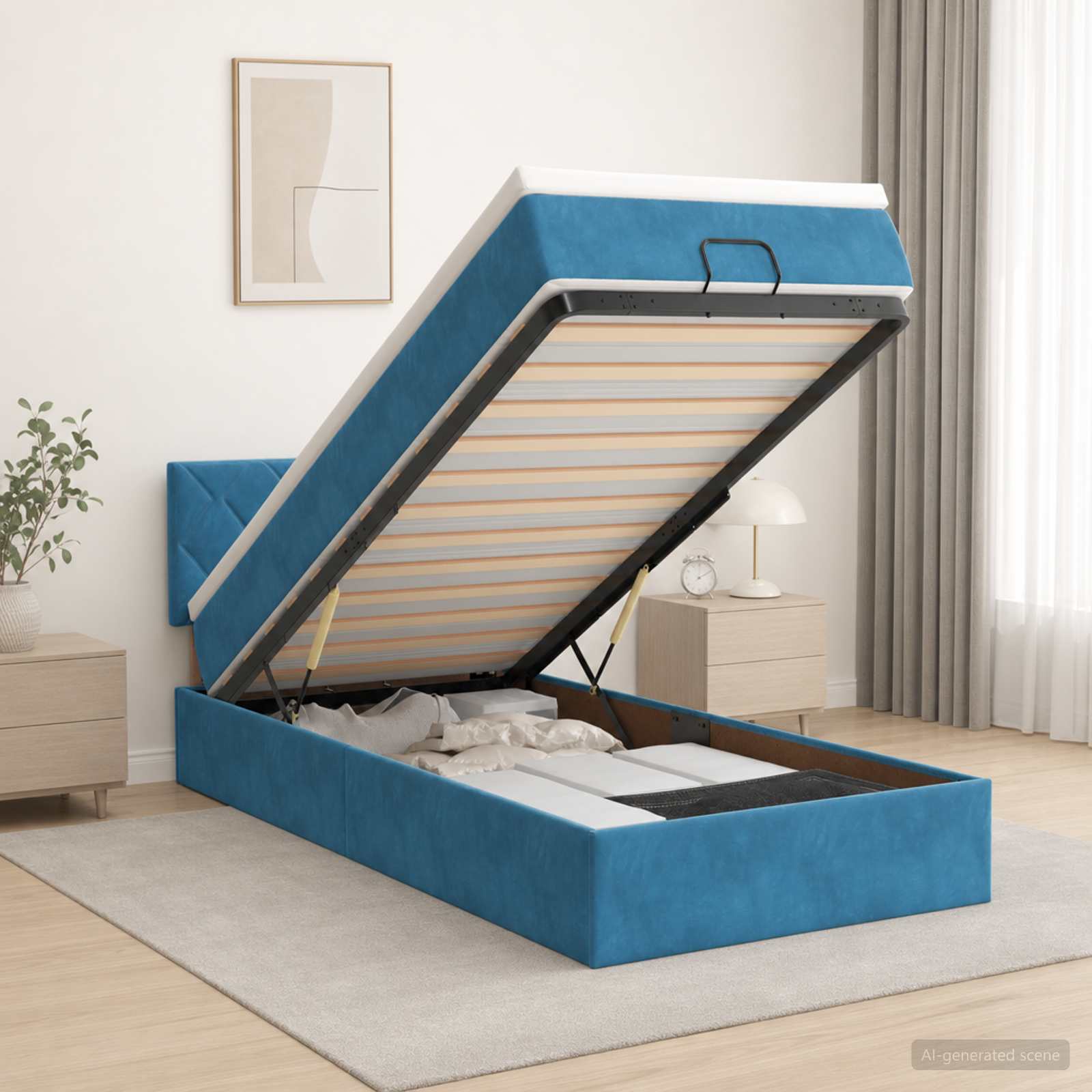 Ottoman Bett mit Matratze Dunkelblau 80 x 200 cm Samt