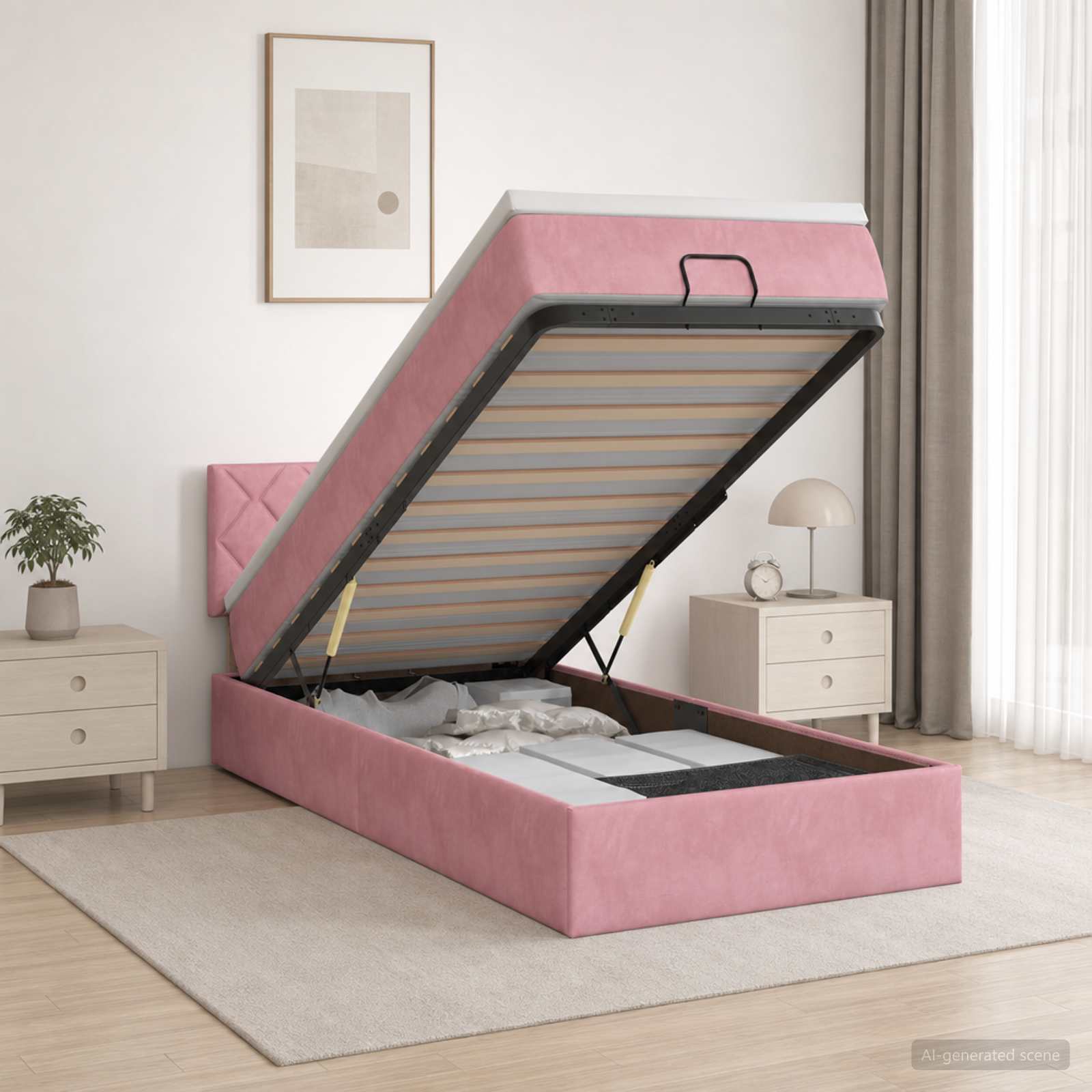 Ottoman Bett mit Matratze mit Kopfteil Rosa 80 x 200 cm Samt