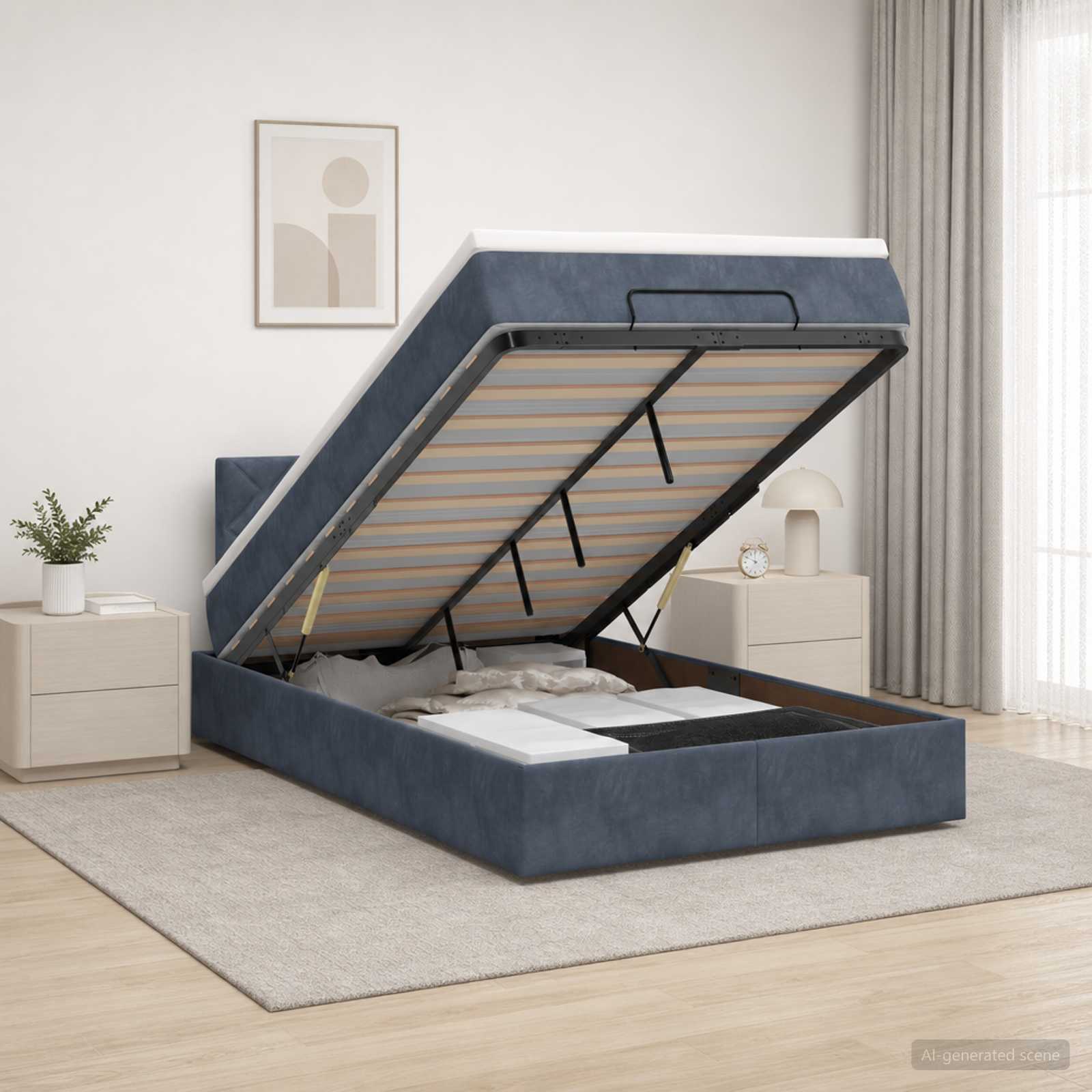 Ottoman-Bett mit Matratze und LED Dunkelgrau 120 x 200 cm Samt