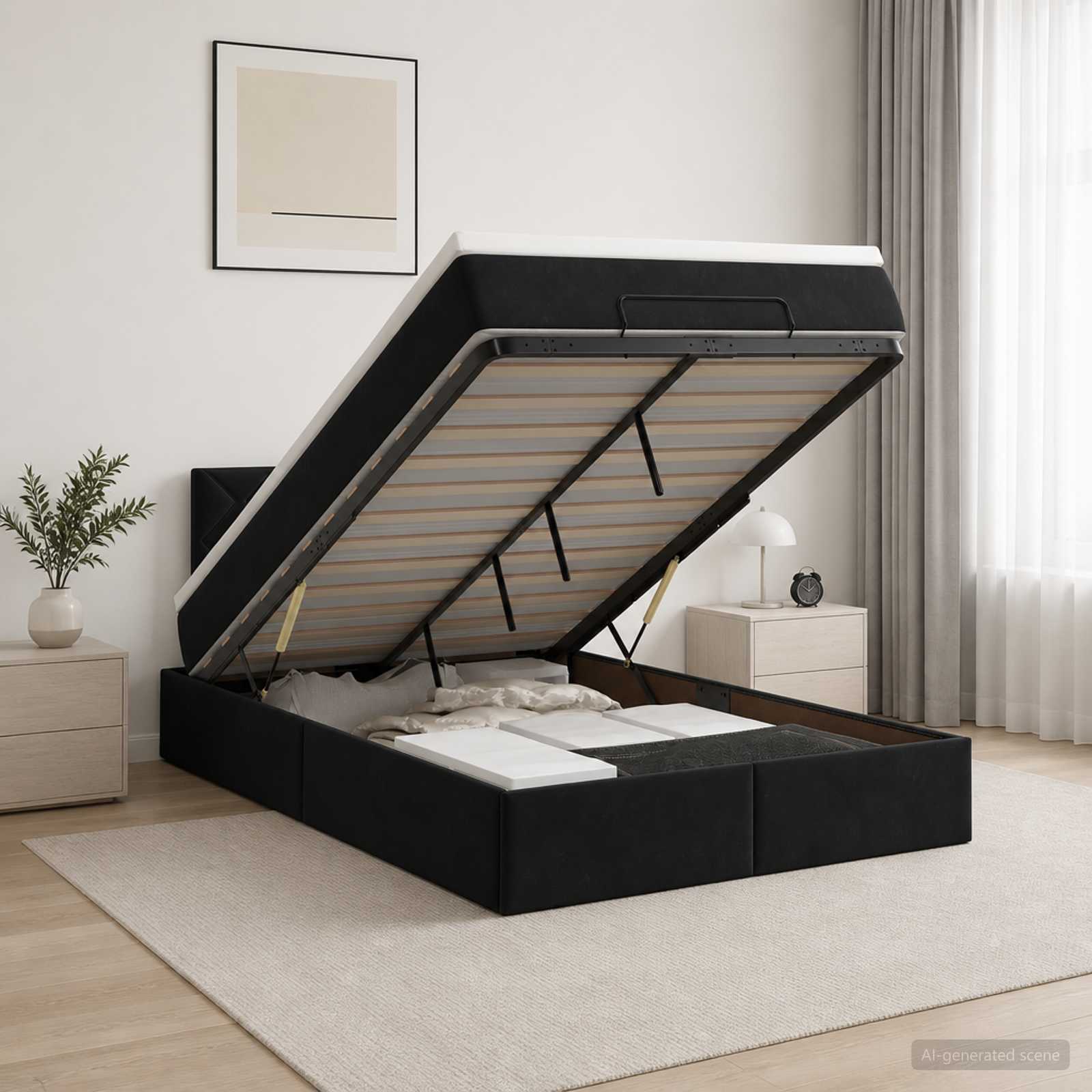 Ottoman Bett mit Matratze Schwarz 120 x 190 cm Samt
