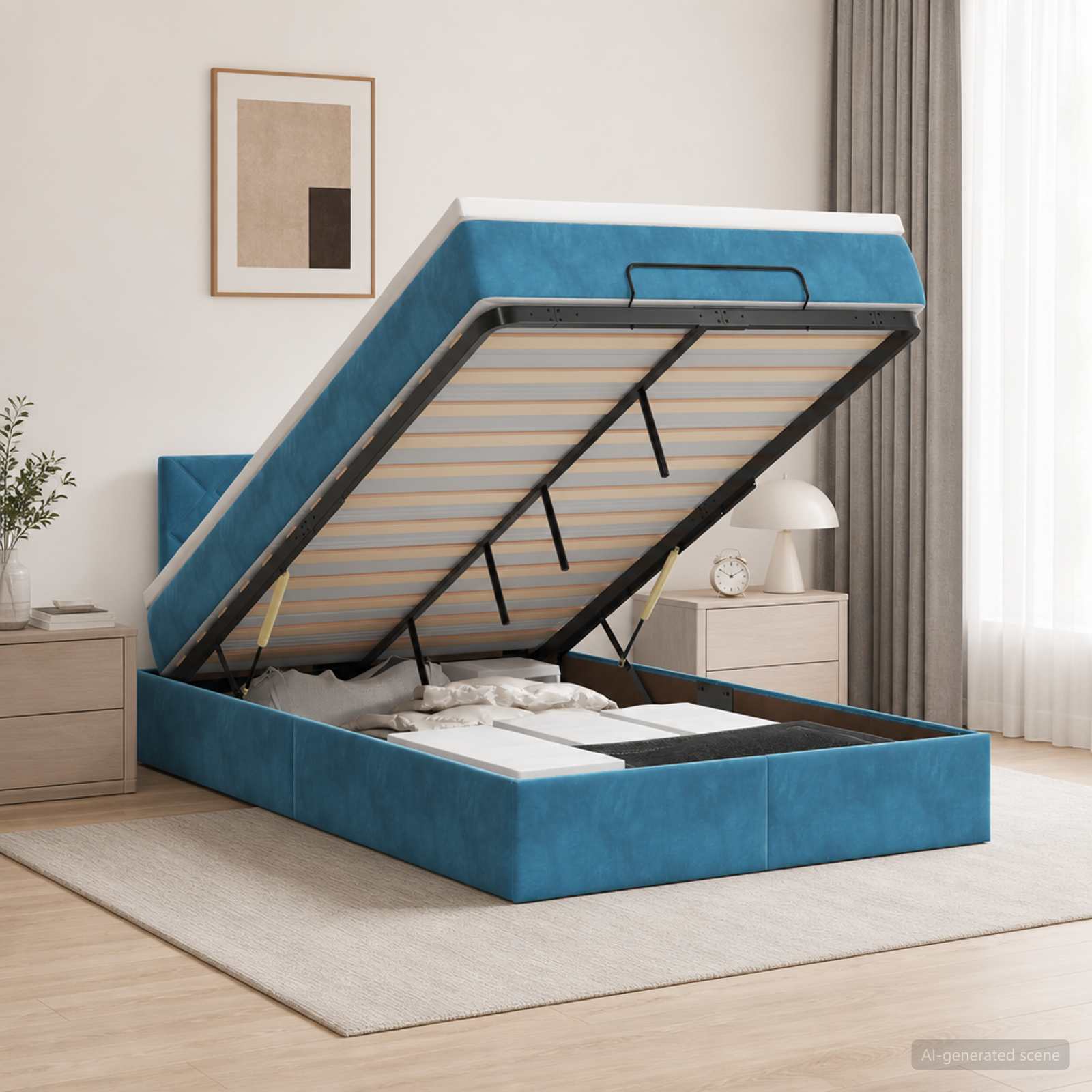 Ottoman Bett mit Matratze Dunkelblau 120 x 200 cm Samt