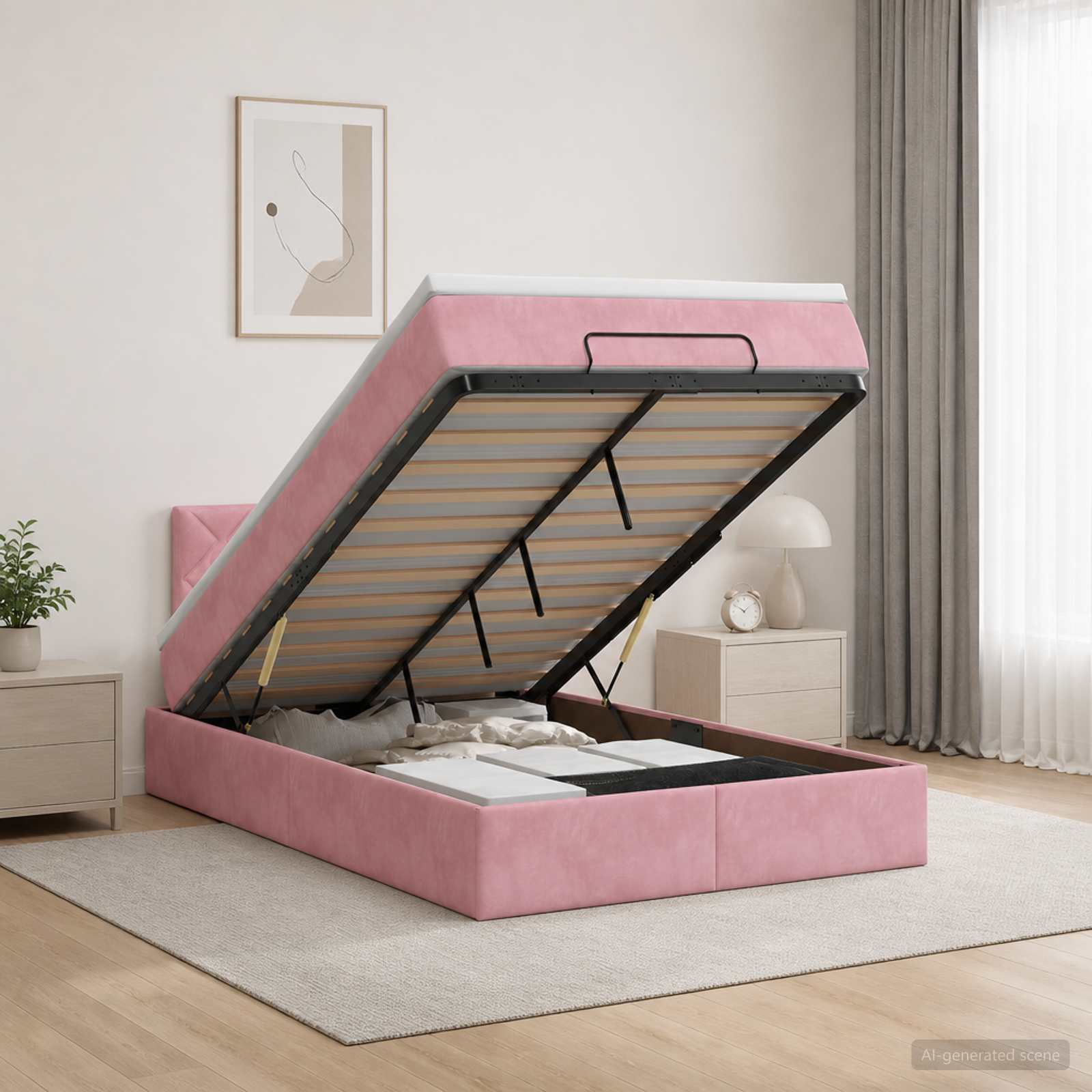 Ottoman Bett mit Matratze mit Kopfteil Rosa 120 x 200 cm Samt