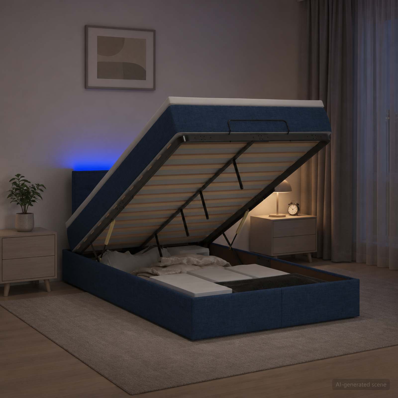 Ottoman-Bett mit Matratze und LED Blau 120 x 190 cm Stoff