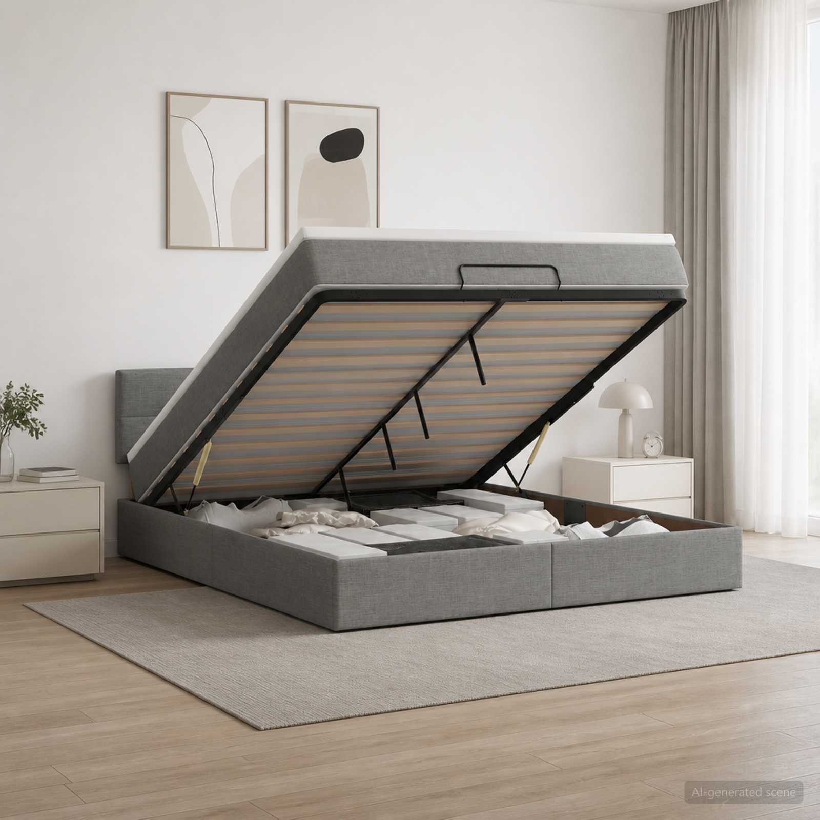 Ottoman-Bett mit Matratze und LED Dunkelgrau 140 x 190 cm Stoff