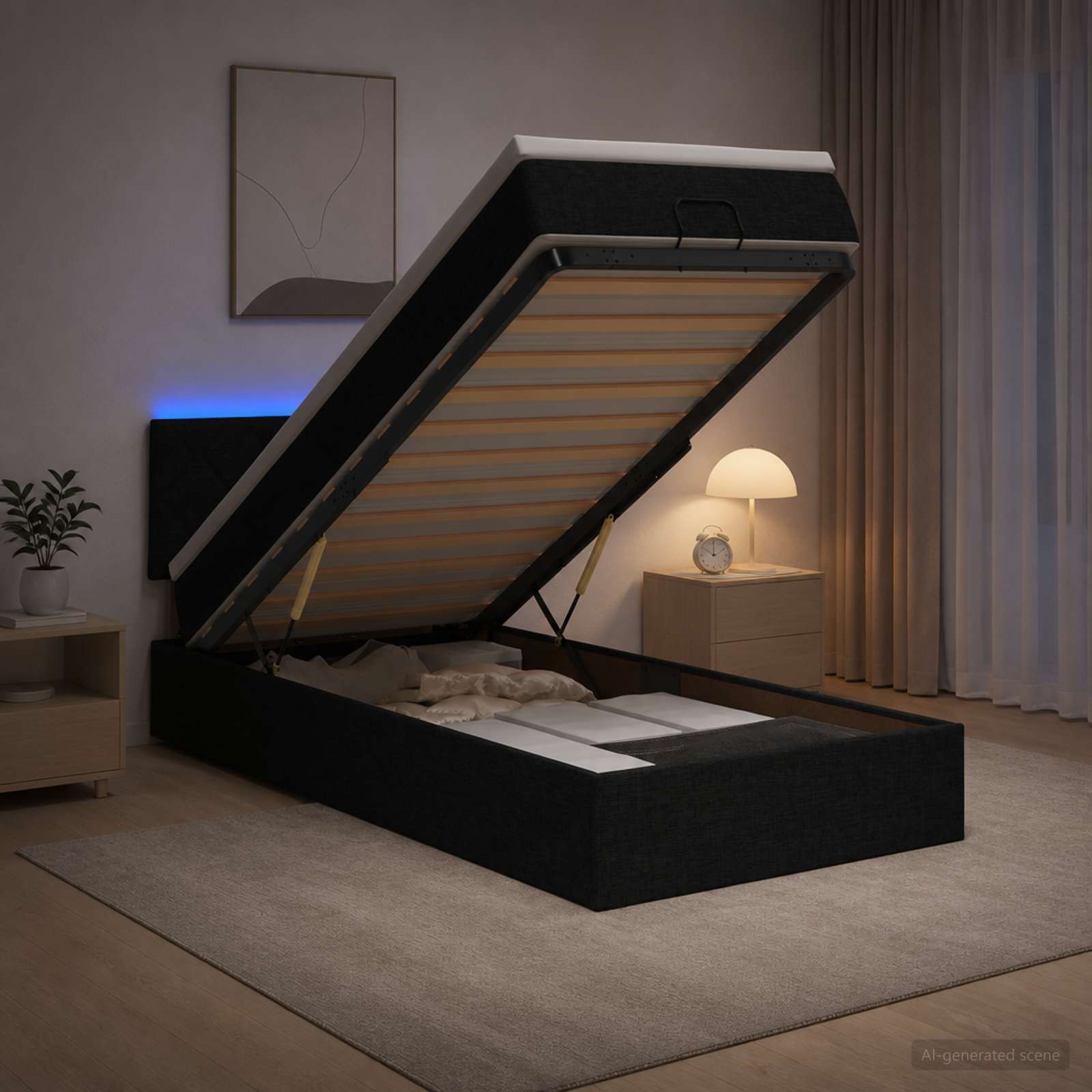 Ottoman-Bett mit Matratze und LED Schwarz 80 x 200 cm Stoff