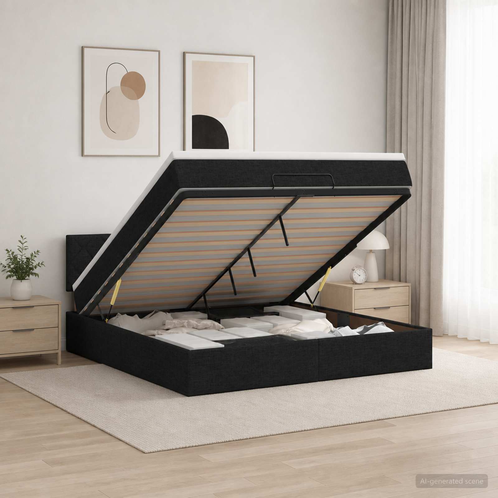 Ottoman Bett mit Matratze Schwarz 140 x 200 cm Stoff