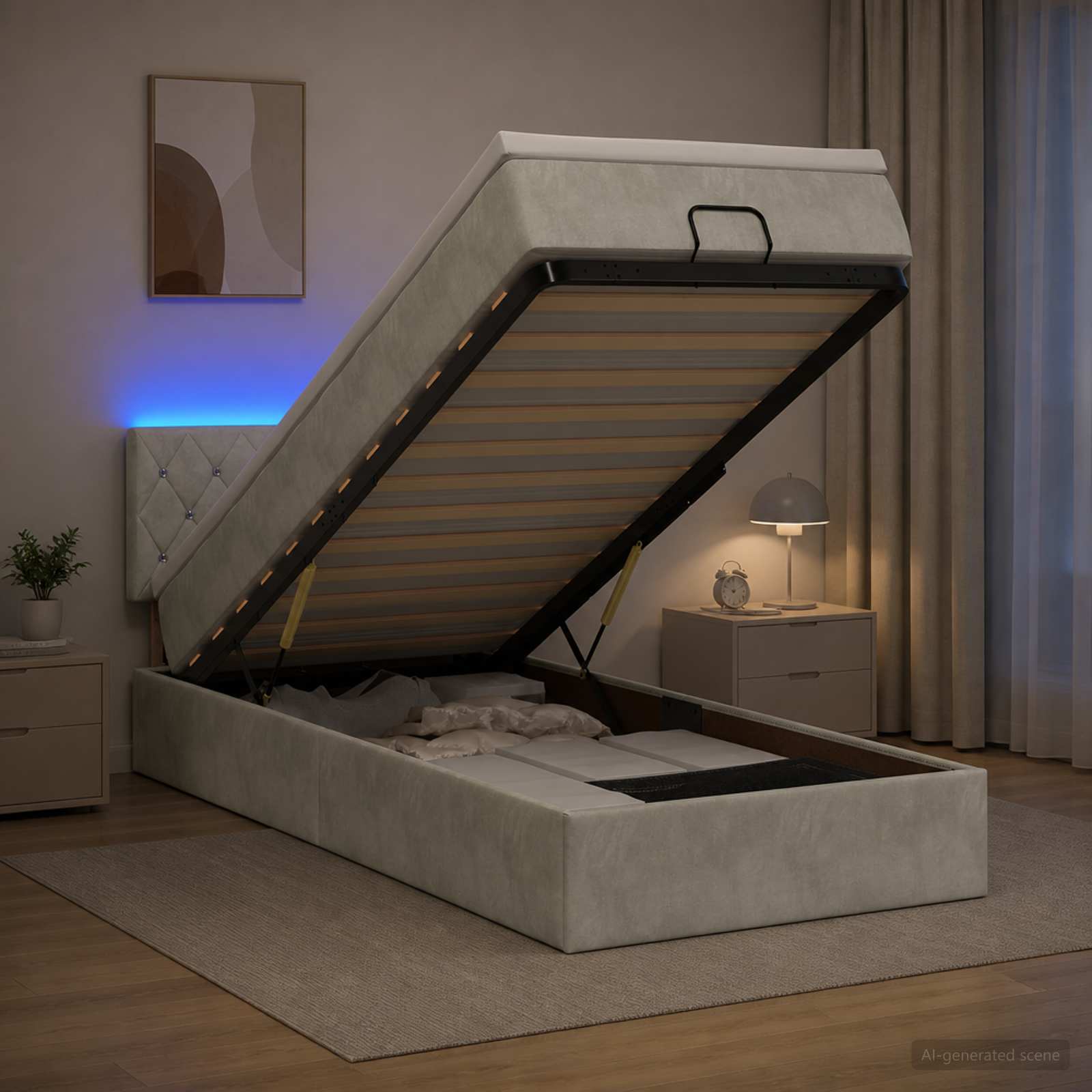 Ottoman-Bett mit Matratze und LED Hellgrau 80 x 200 cm Samt