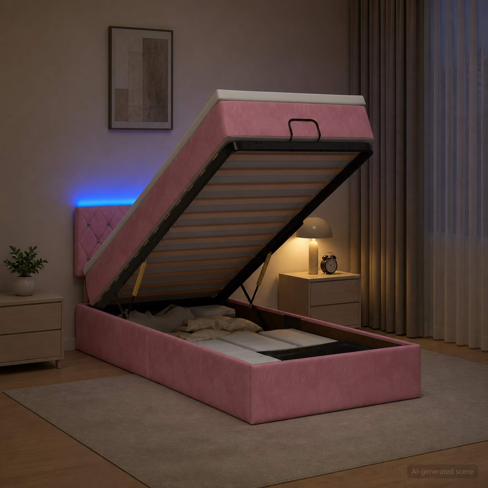 Ottoman-Bett mit Matratze und LED Rosa 100 x 200 cm Samt
